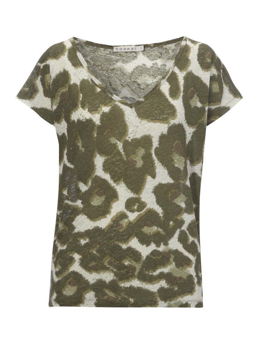 Kookai Jersey Animal Print T-Shirt, Olive