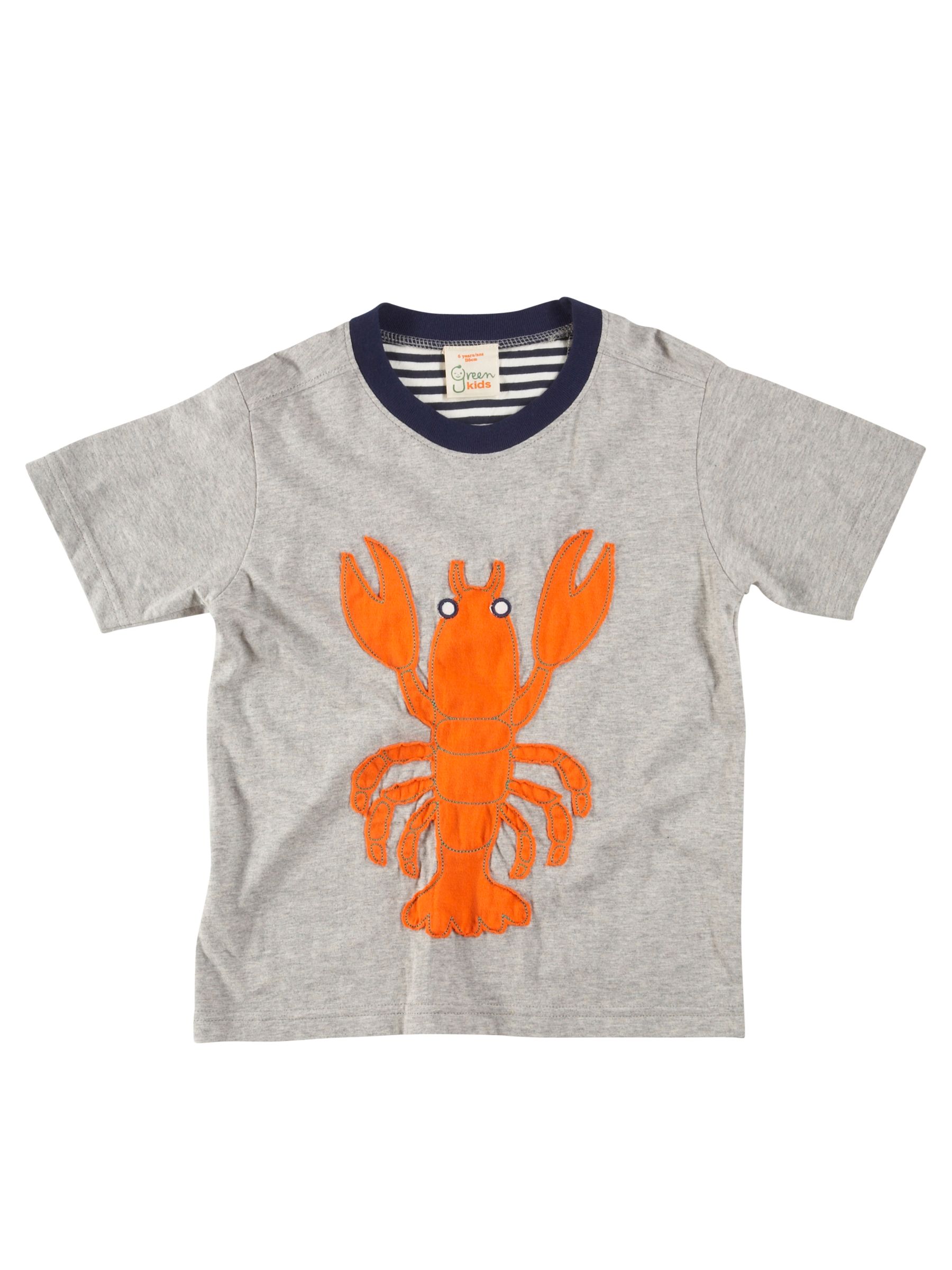 Green Kids Organic Cotton Lobster T-Shirt, Grey