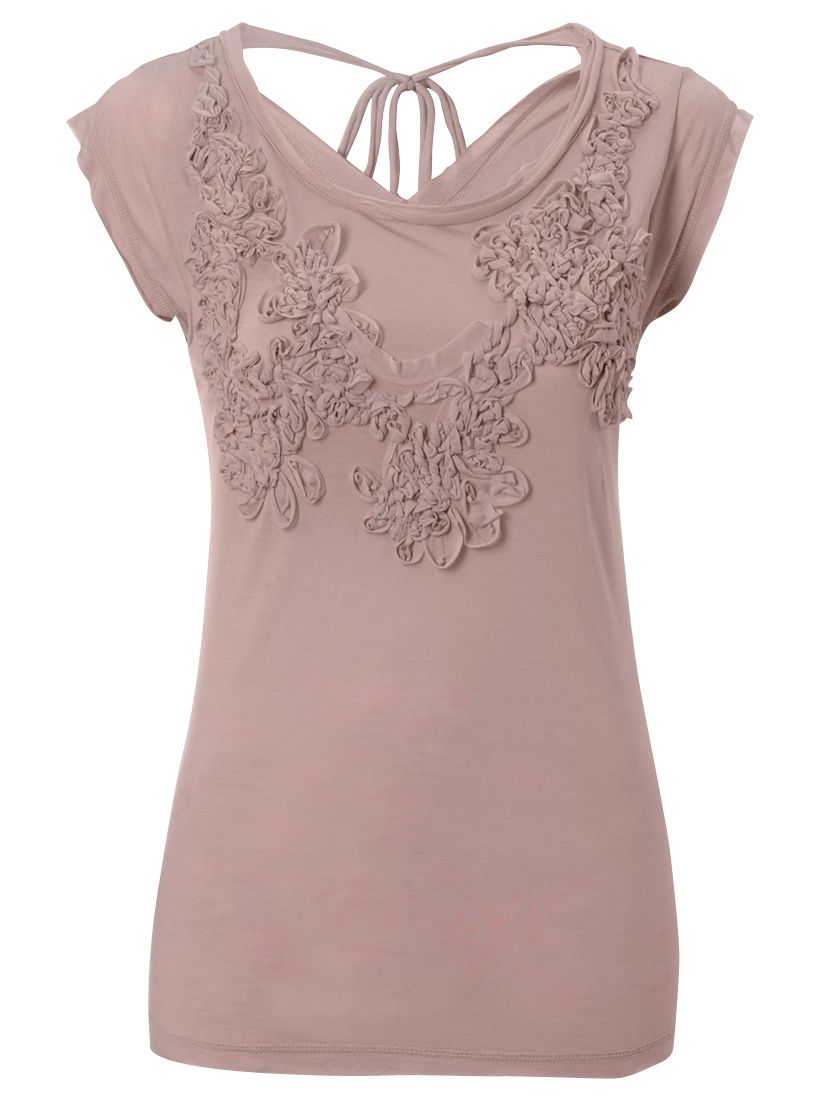 Applique Detail Tie Back T-Shirt, Rose