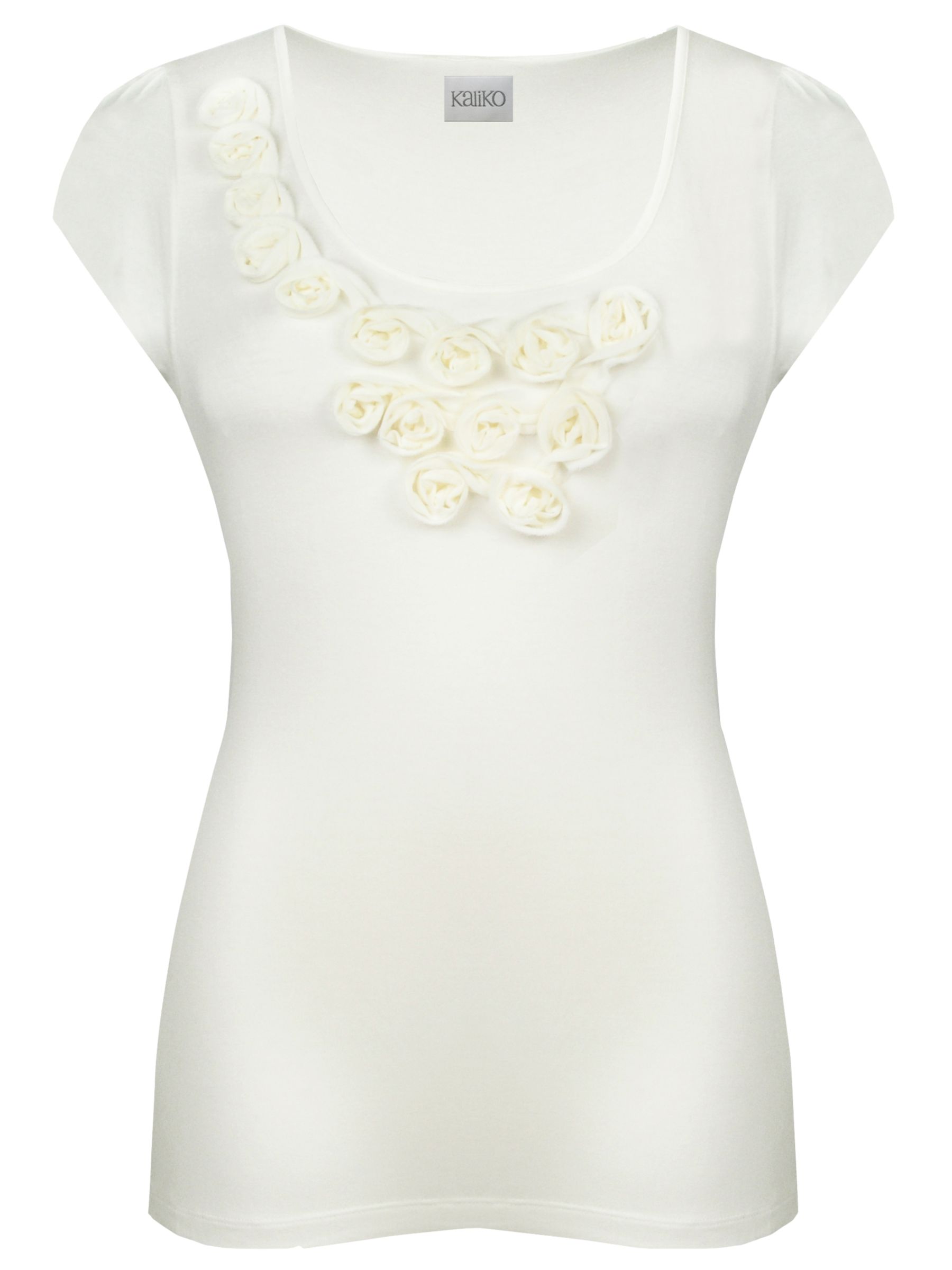 Kaliko Chiffon Rose Trim T-Shirt, Ivory