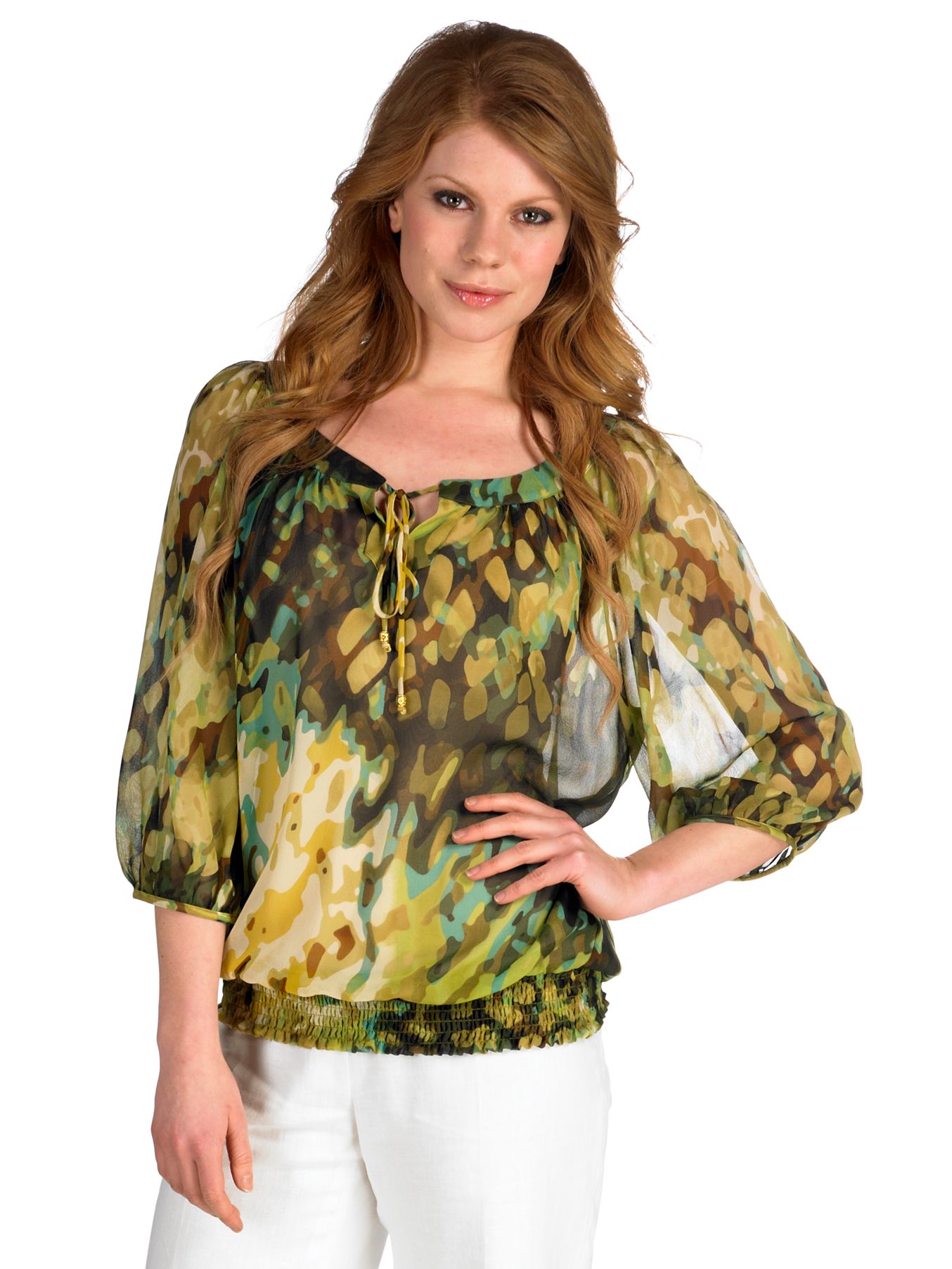 Glade Print Silk Gypsy Blouse, Prints