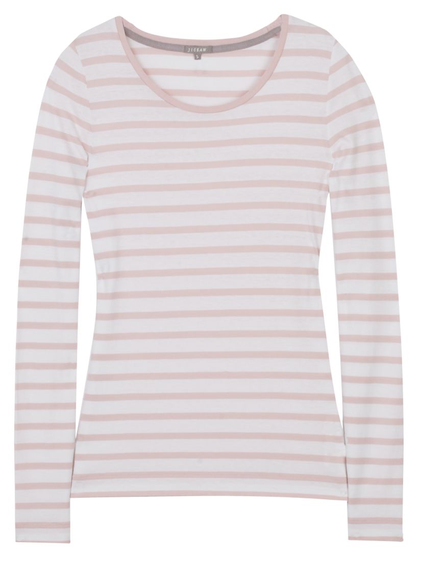 Retro Stripe Long Sleeve T-Shirt, Pale pink