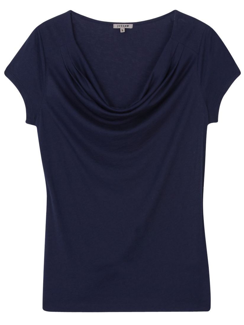 Modal Cotton Yoke Cowl Neck T-Shirt, Navy