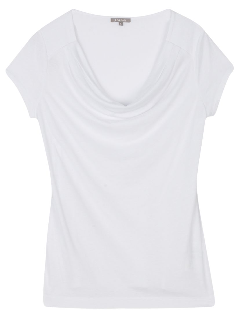 Modal Cotton Yoke Cowl Neck T-Shirt, White