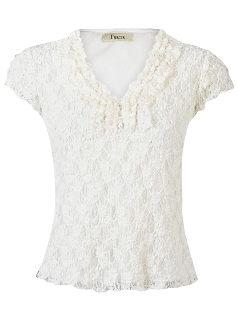 Precis Petite Lace Frill Blouse, Ivory