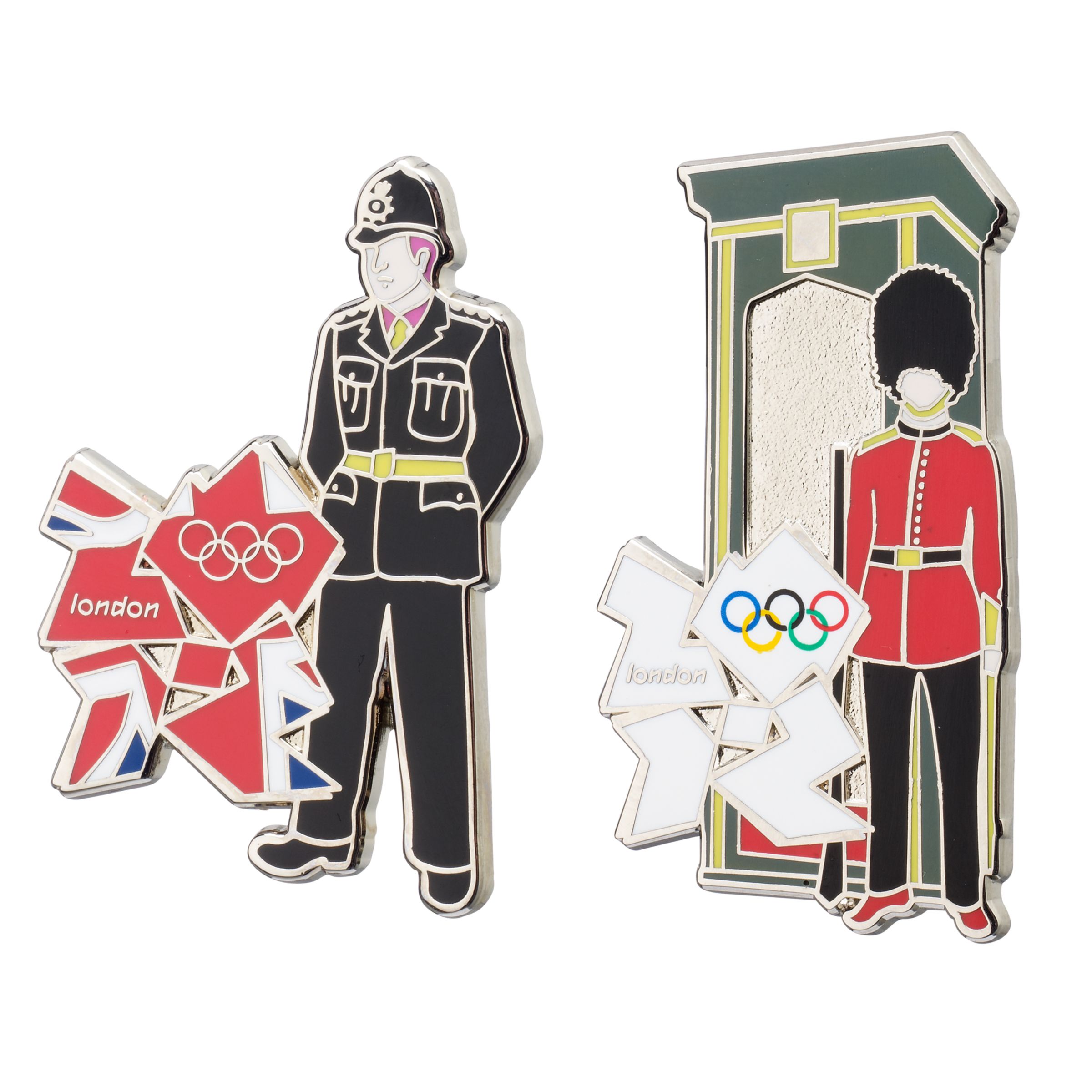 London 2012 Olympic Games Queen's Guard & Policeman Pin Badge Set