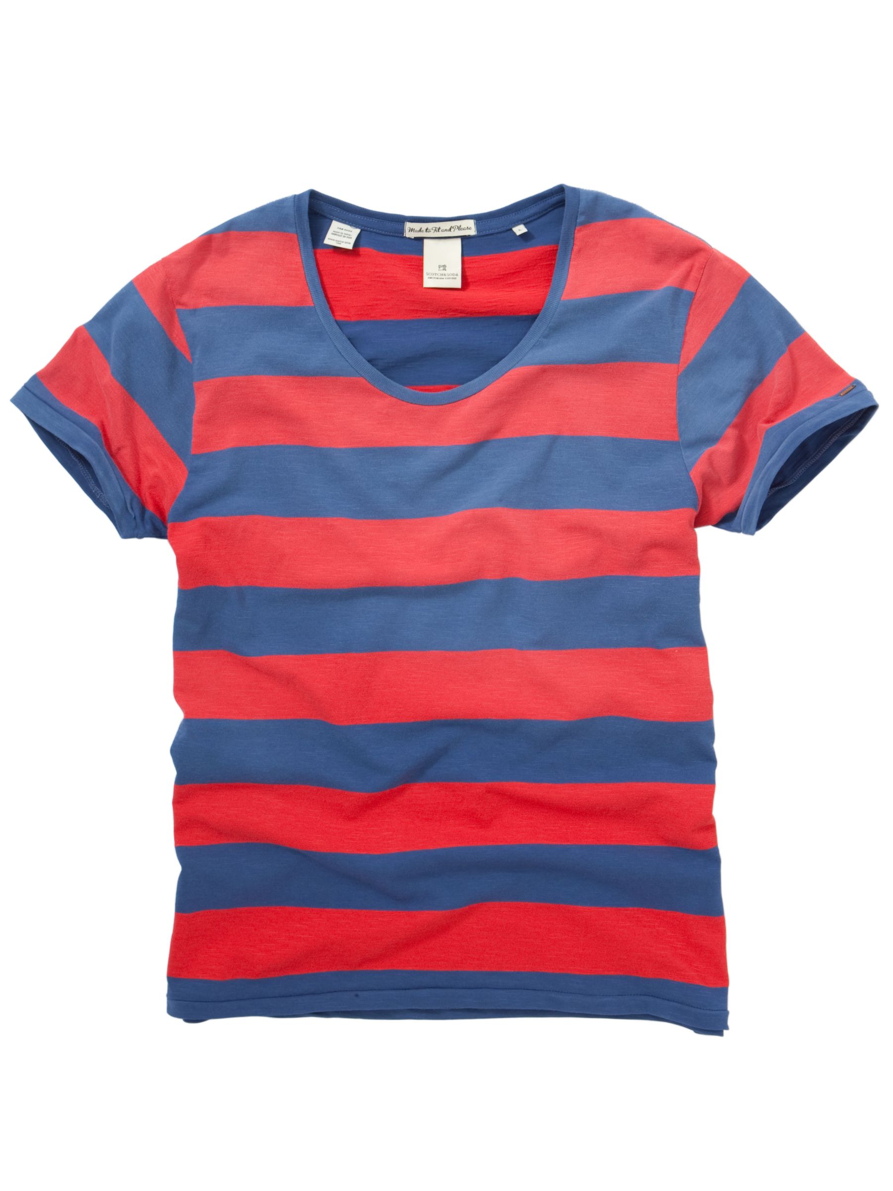 Scotch and Soda Block Stripe T-Shirt, Red/navy