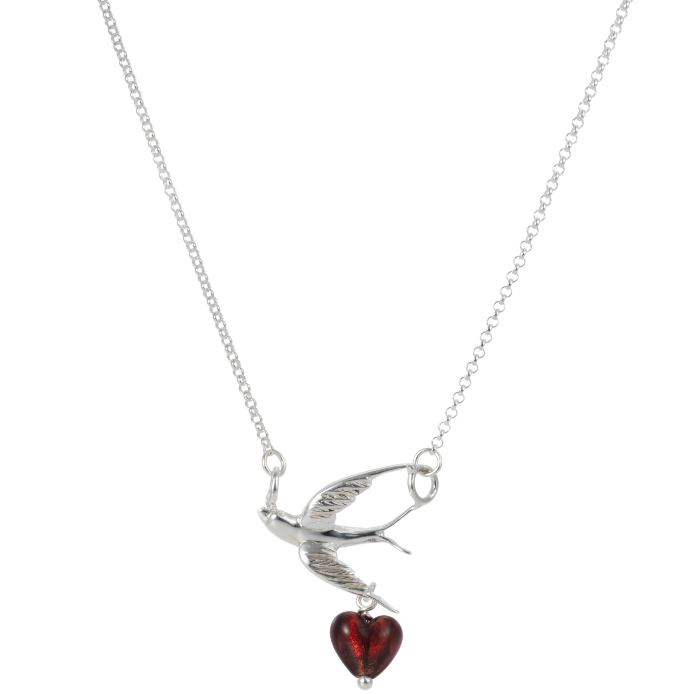 Martick Swallow and Cranberry Murano Heart Pendant Necklace