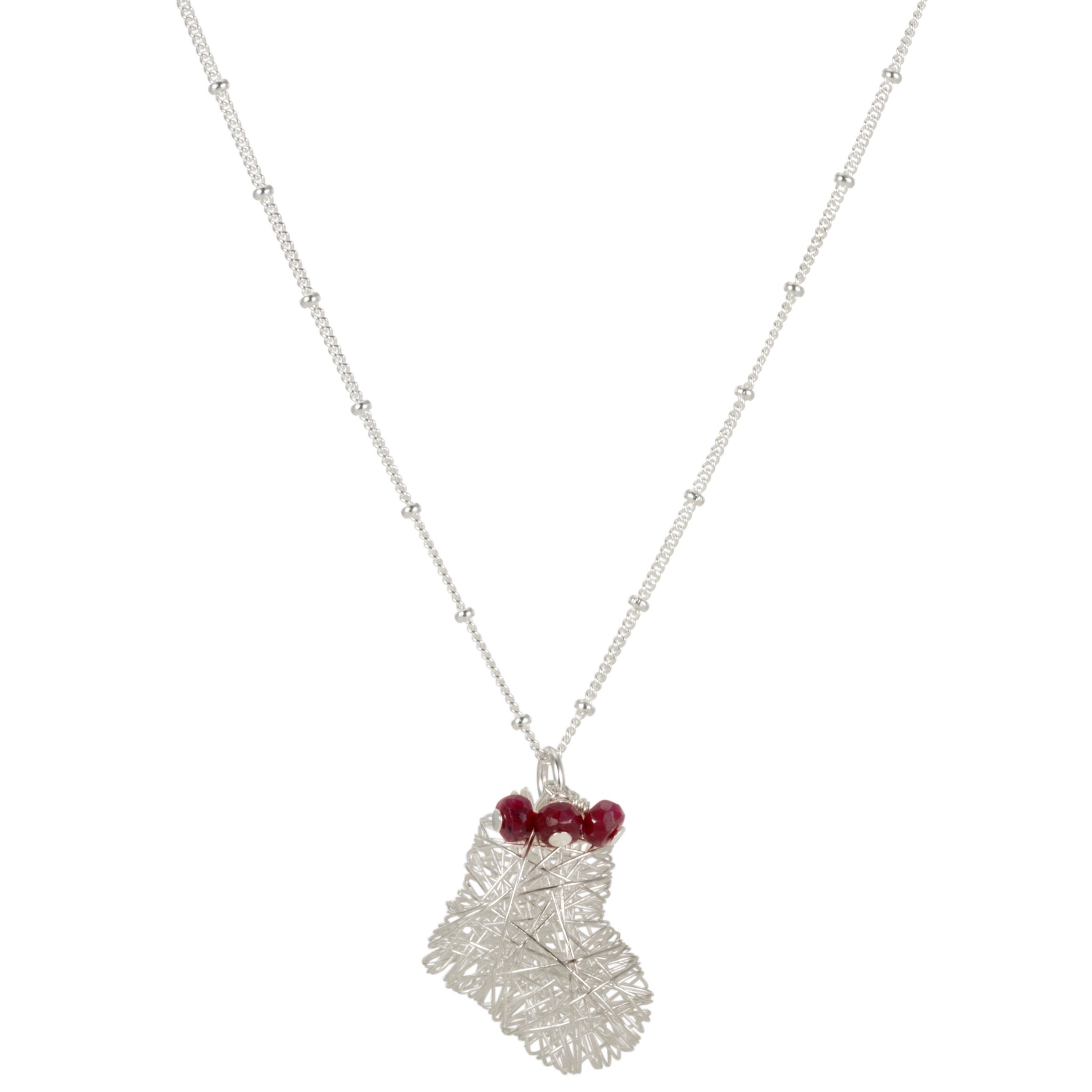 Martick Wire Heart and Ruby Rough Beads Pendant Necklace