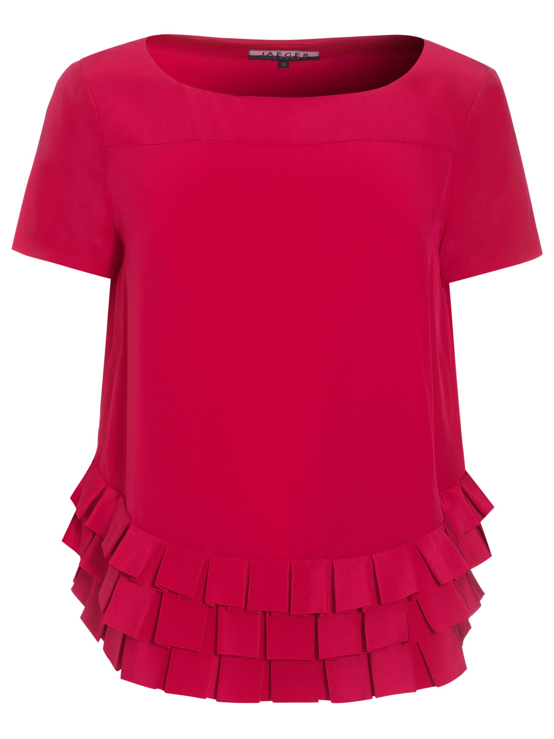 Jaeger Pleat Hem Short Sleeve Blouse, Crimson