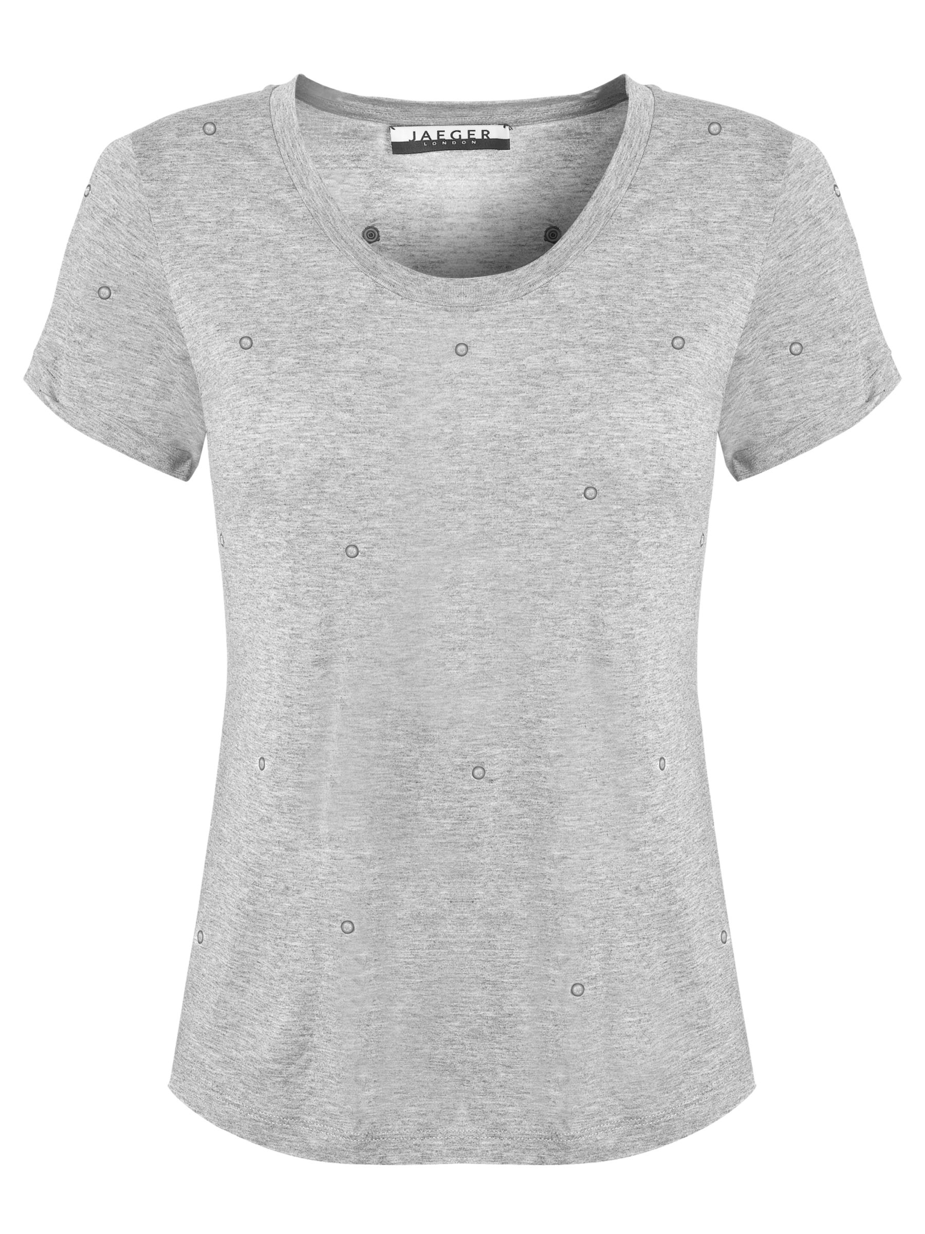 Jaeger Eyelet Stud Jersey T-Shirt, Grey Melange