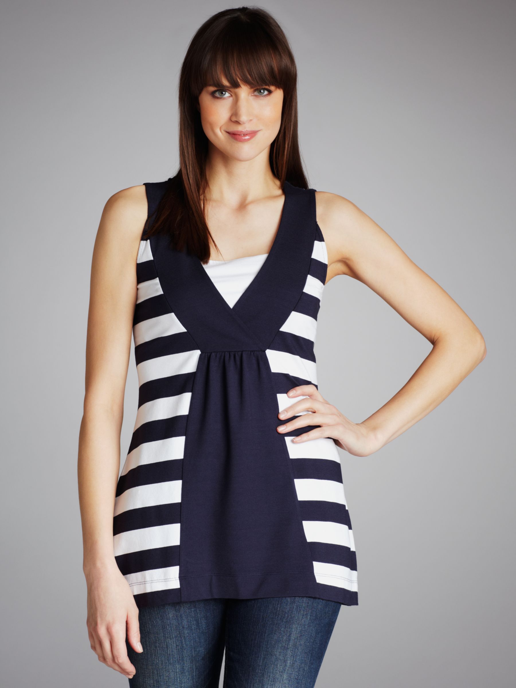 Sleeveless Striped Panel T-Shirt,