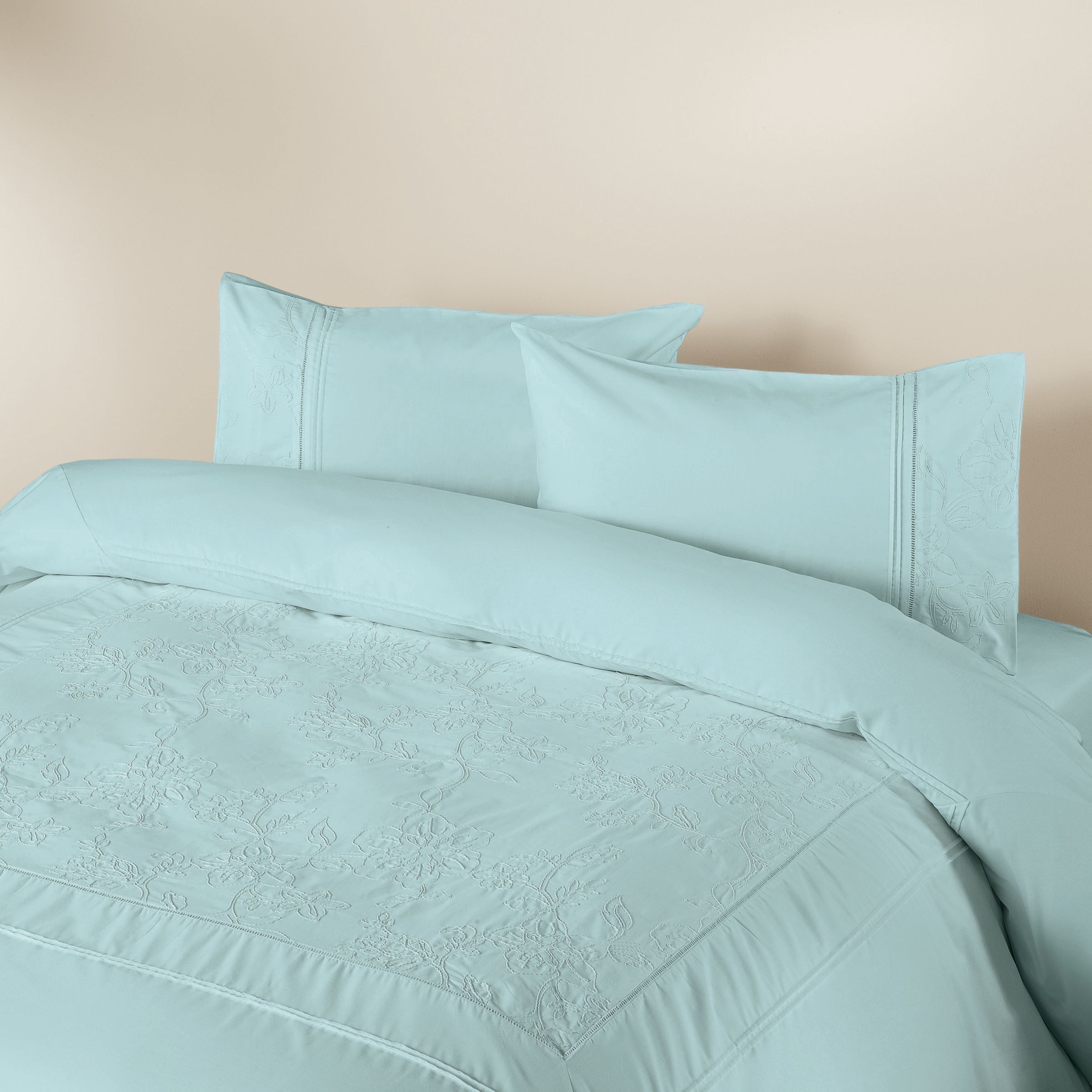 John Lewis Cord Flower Duvet Cover Set, Duck Egg