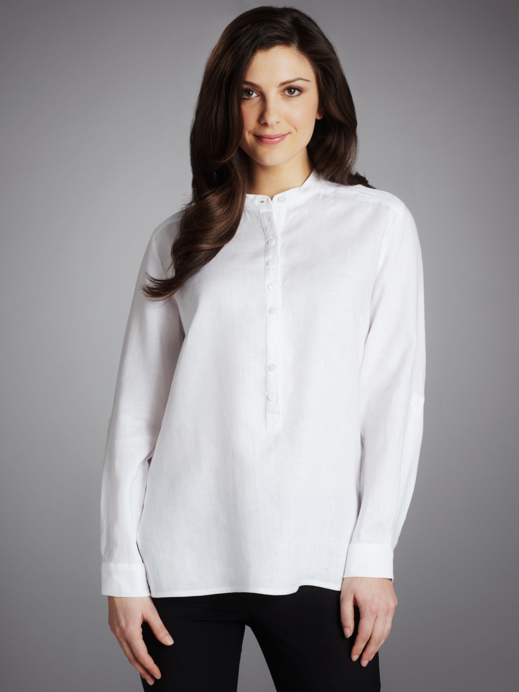 Paul Costelloe Plain Linen Tunic Blouse, White