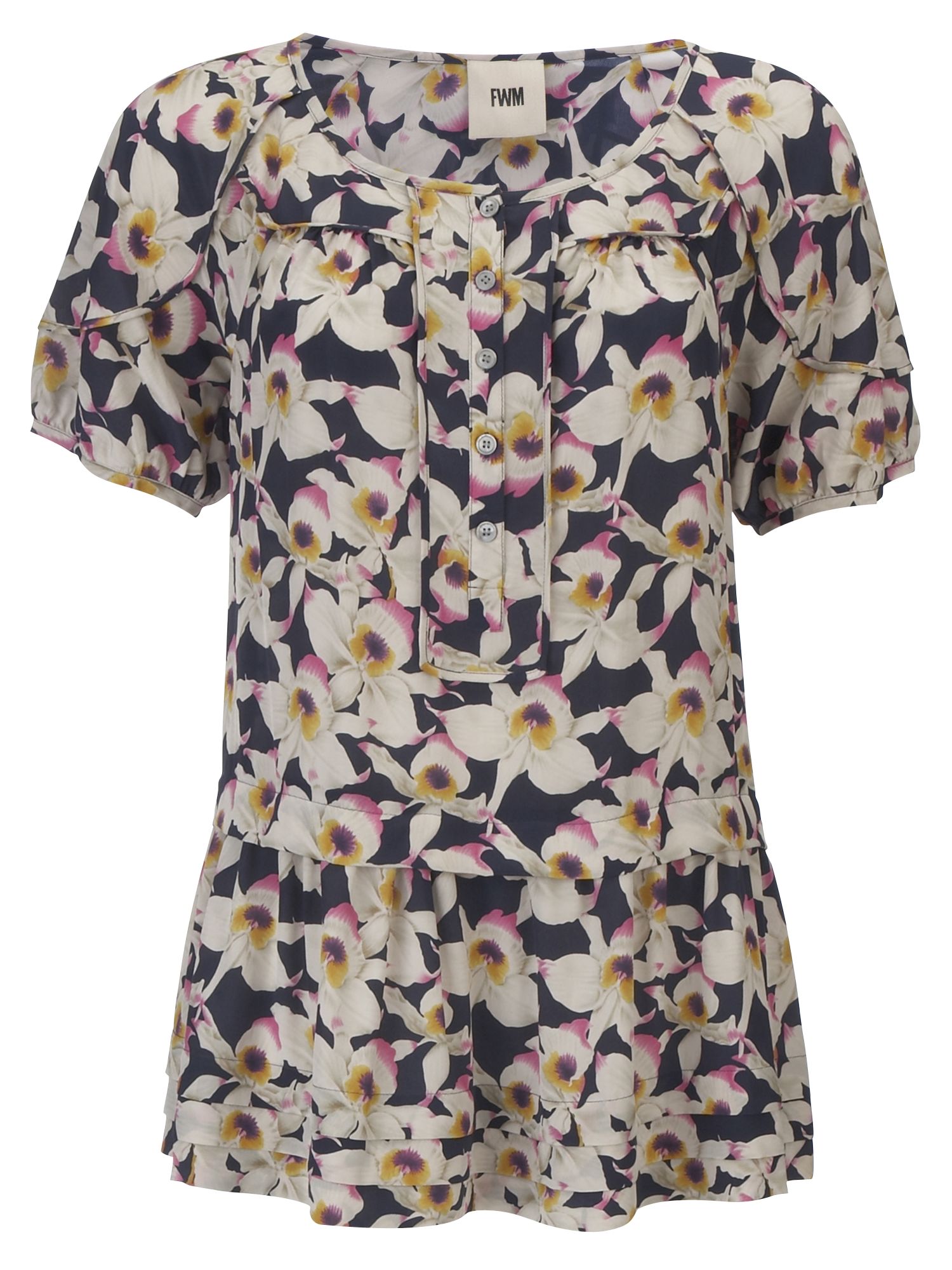 Fenn Wright Manson FWM Orchid Print Frill Blouse, Navy combo