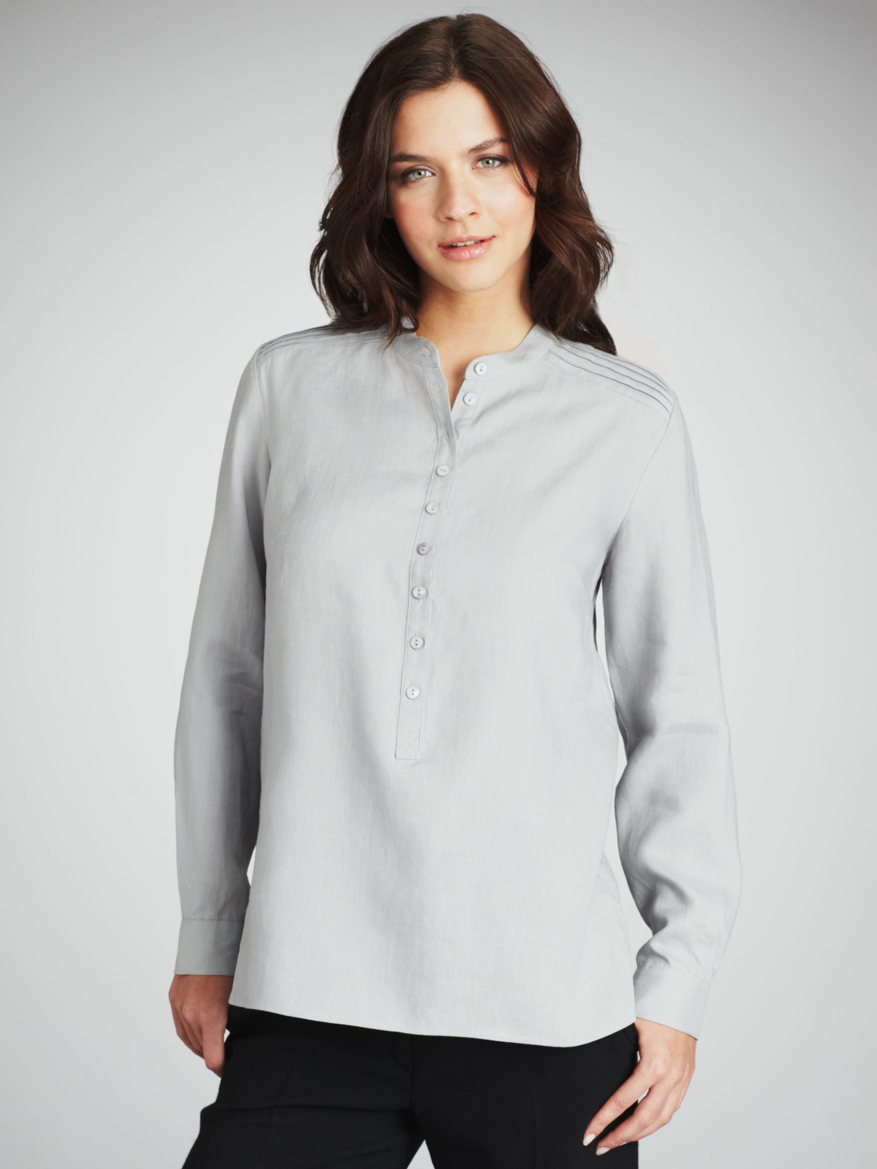 Linen Pintuck Detail Blouse, Grey