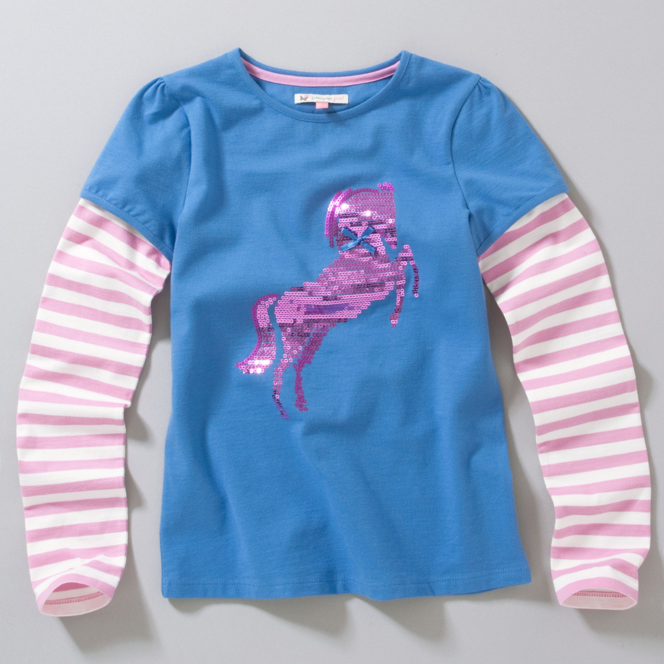John Lewis Girl Horse Graphic T-Shirt, Blue/Pink