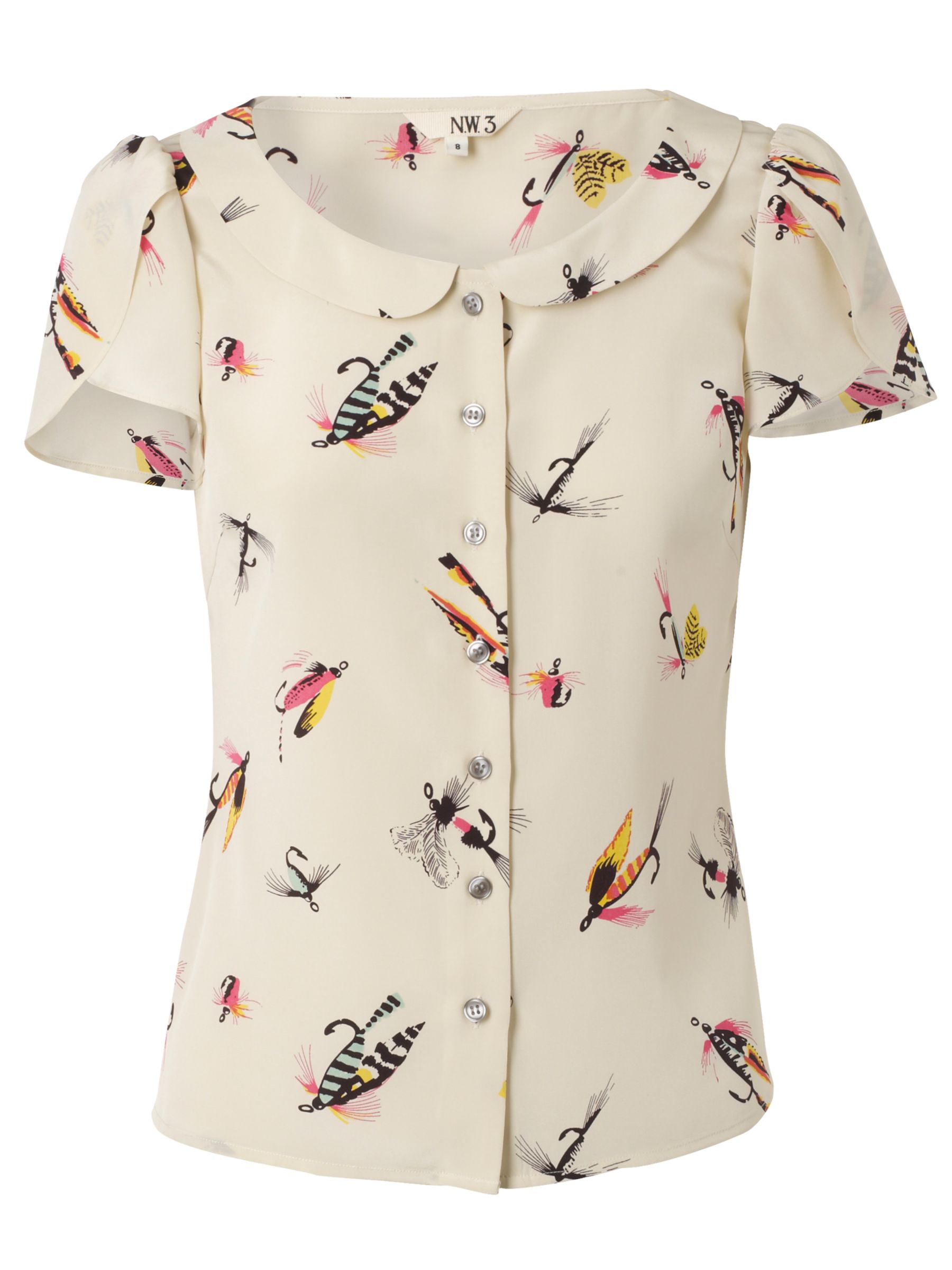 Fly Hook Print Tulip Blouse, Multi