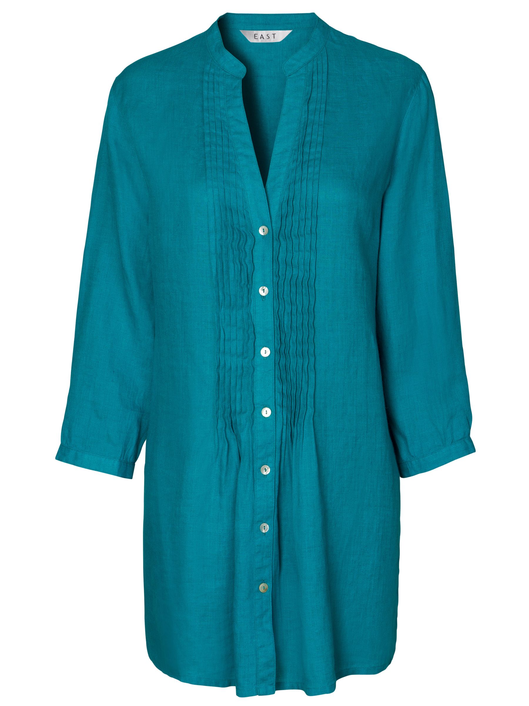 Piazza Roma Linen Long Blouse, New Mallard