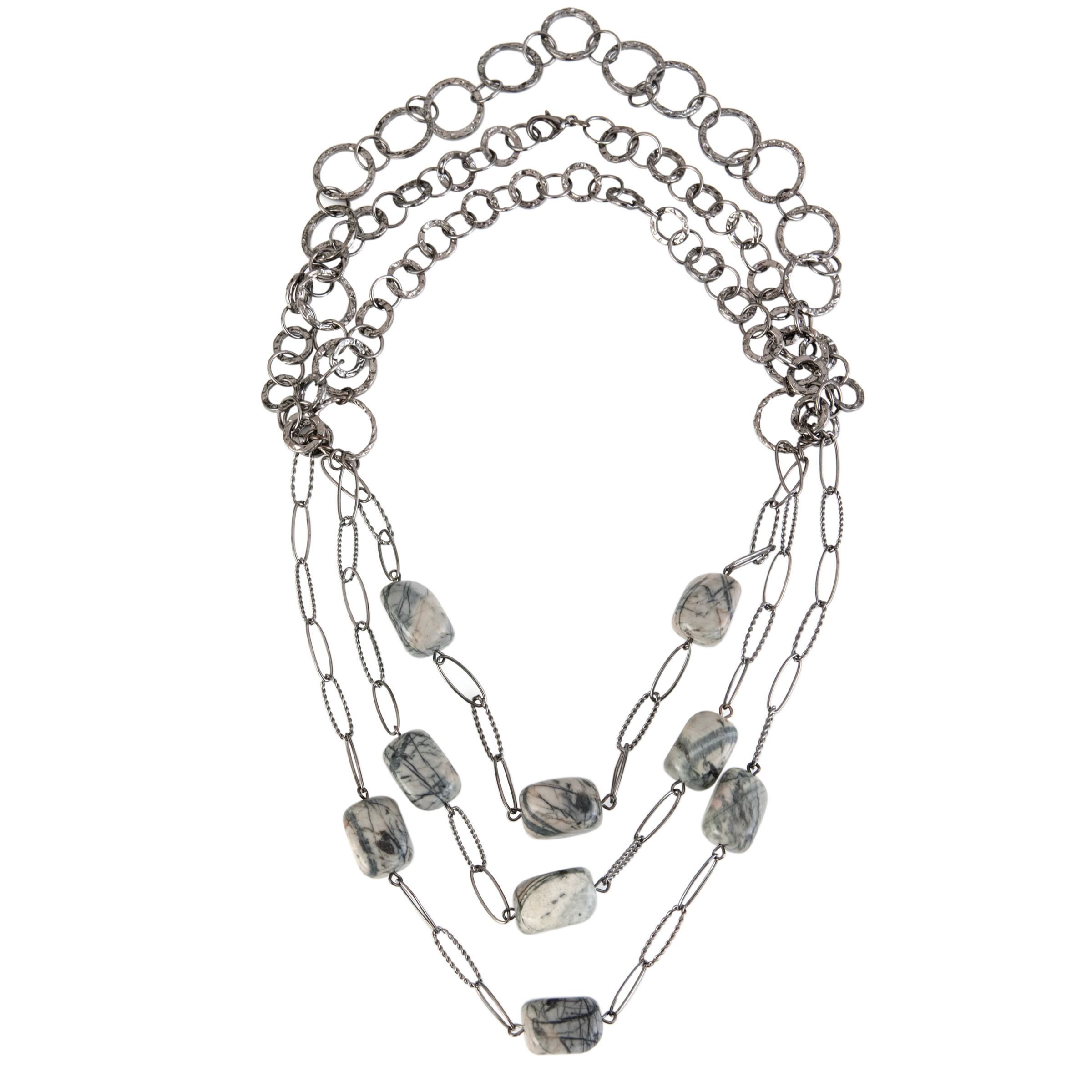 COLLECTION, John Lewis Women Grey Bead 3 Strand Gunmetal Necklace