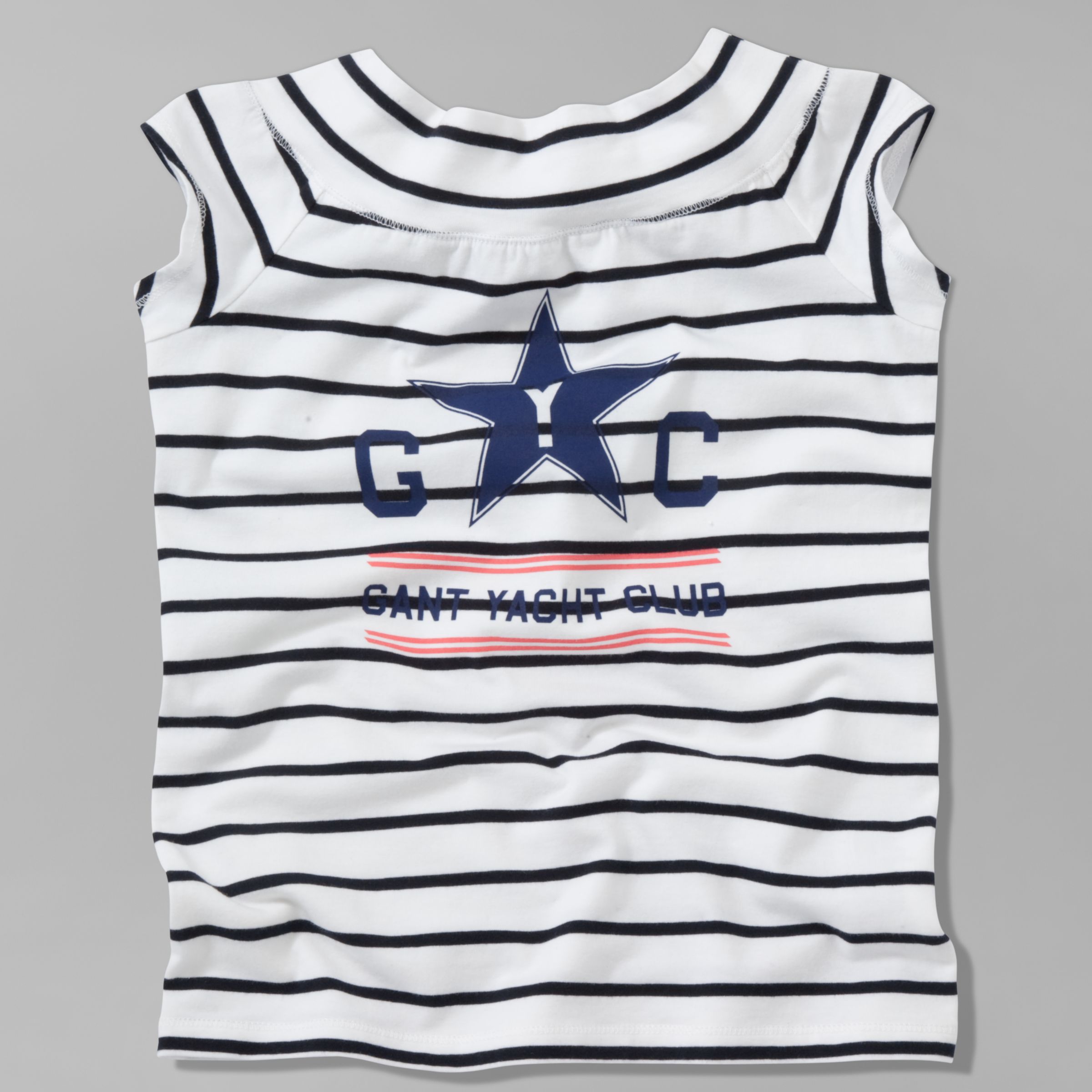Gant Stripe Print Scoop Neck T-Shirt, White/Navy