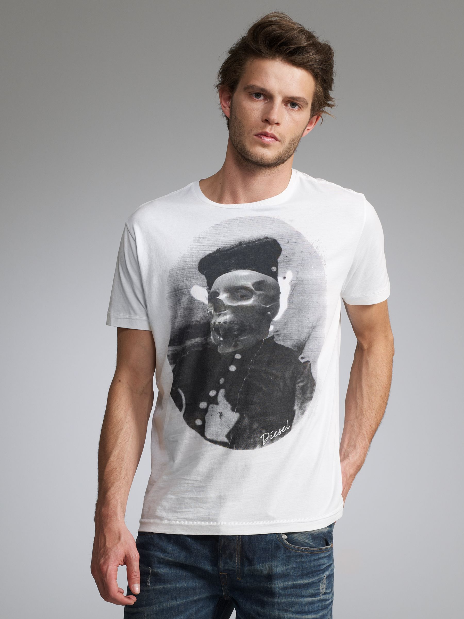 Diesel Face Skull Print T-Shirt, White