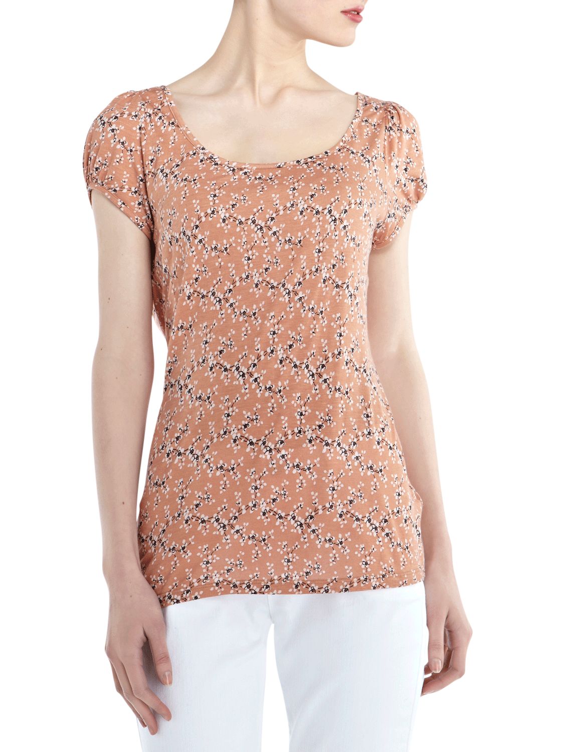 Oasis Misty Print Scoop Neck T-Shirt, Multi Brown