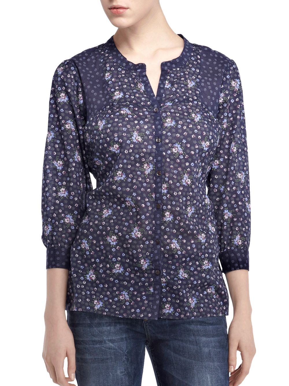 Oasis Patched Ditsy Print Blouse, Multi Blue