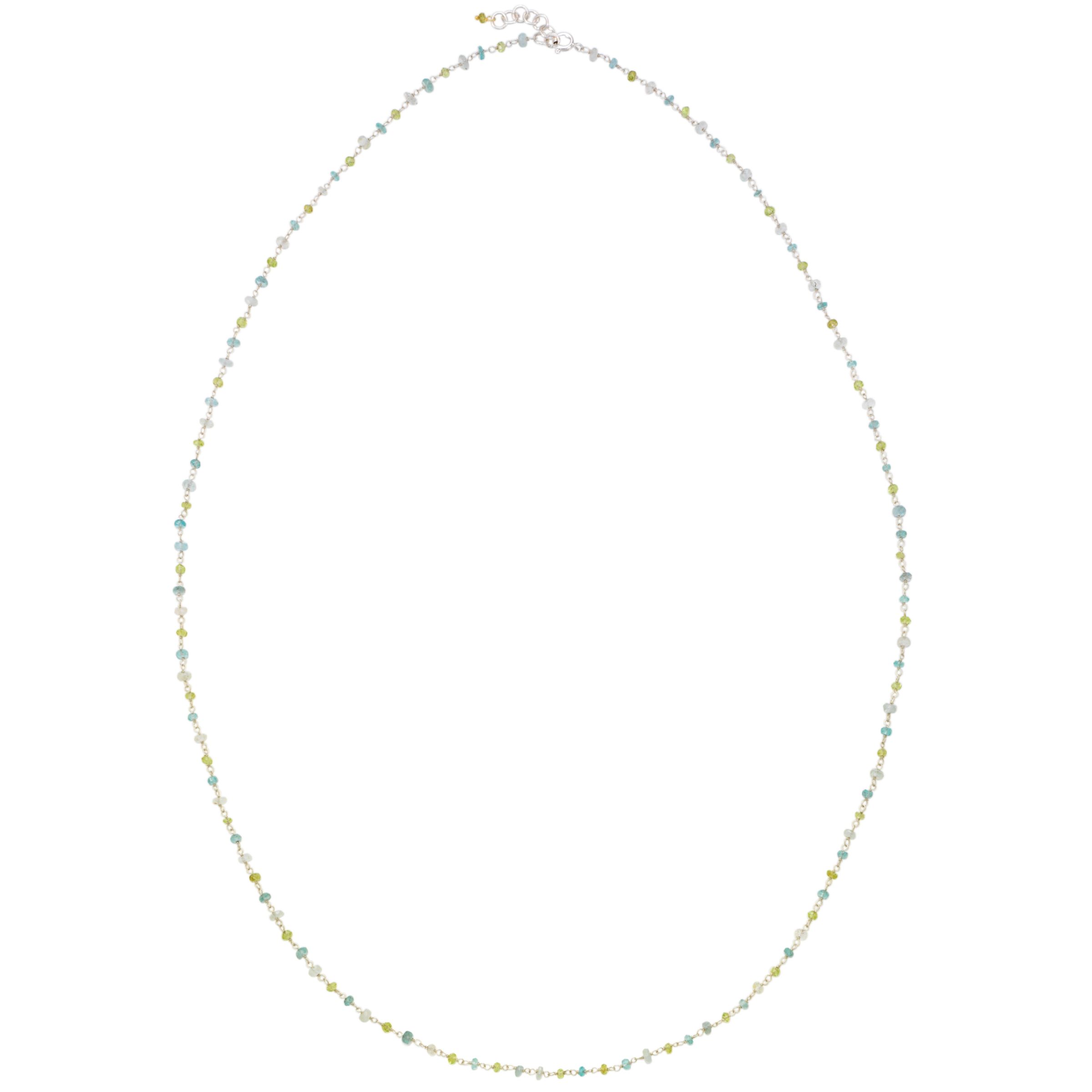 Pomegranate Silver Blue Green Mixed Gemstone Rosary Necklace