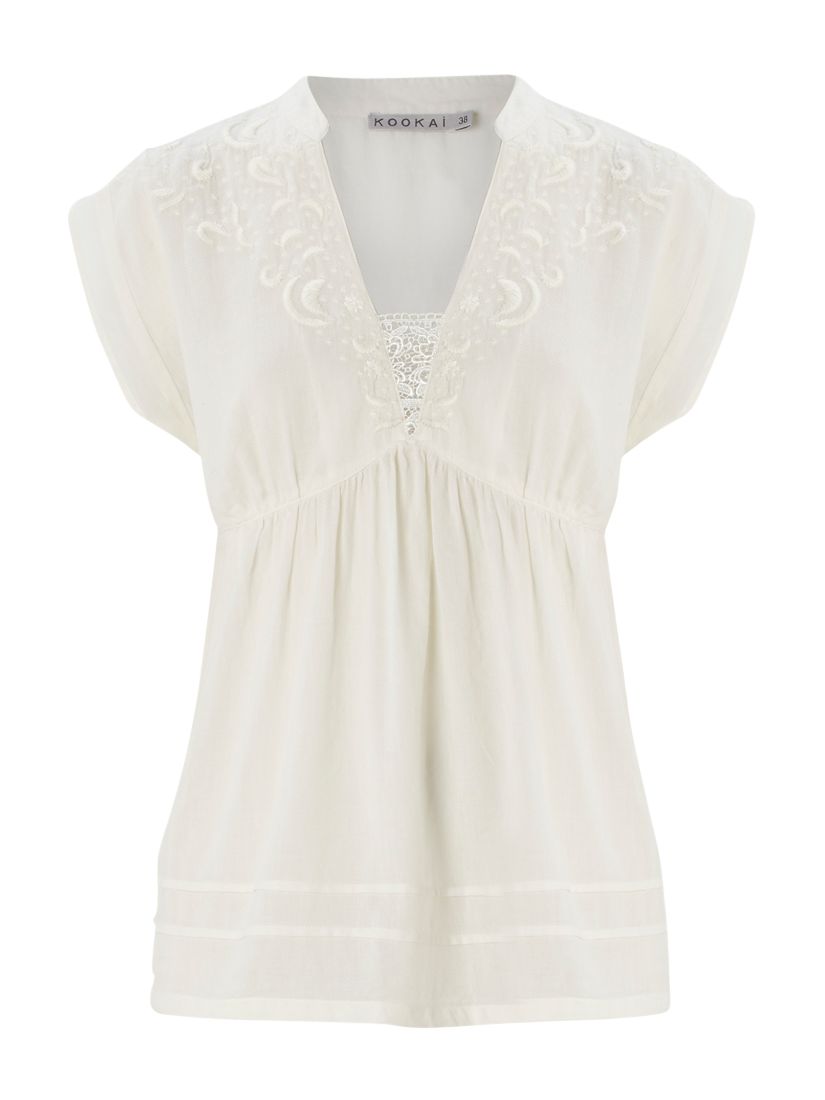 Kookai Sleeveless Embroidered Lace Trim Blouse,