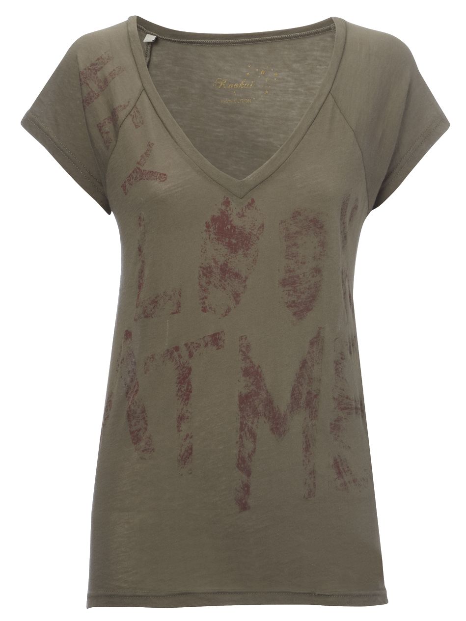 Kookai Look At Me T-Shirt, Dark Khaki