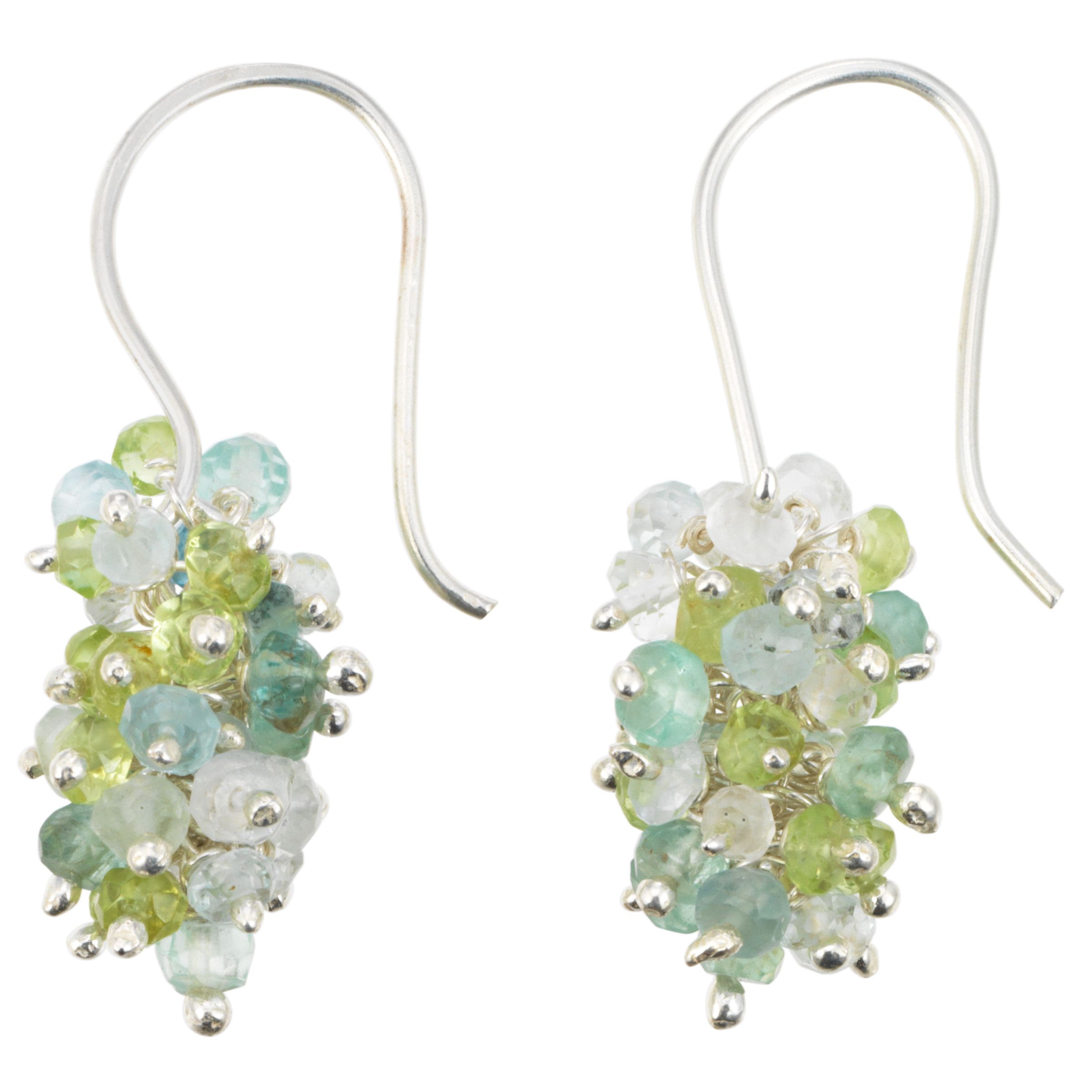 Pomegranate Blue Green Gemstone Cluster Drop Earrings