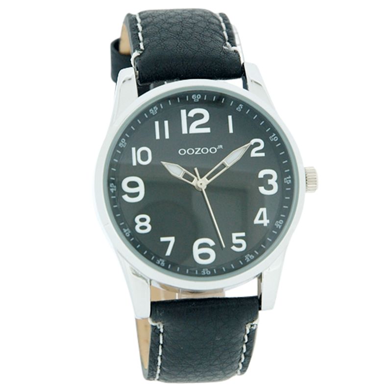 Ooozoo JR179 Unisex Round Black Dial Black Leather Strap Watch
