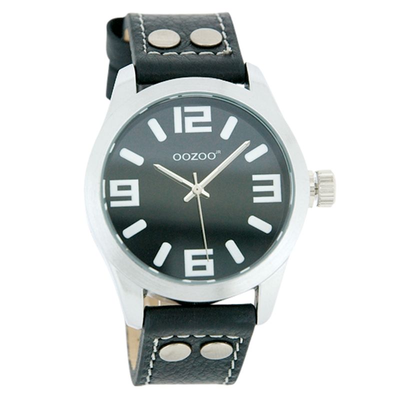 Oozoo JR152 Unisex Round Black Face Leather Strap Watch