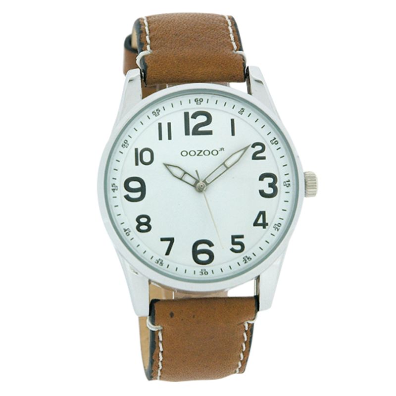 Oozoo JR176 Unisex Round White Face Leather Strap Watch