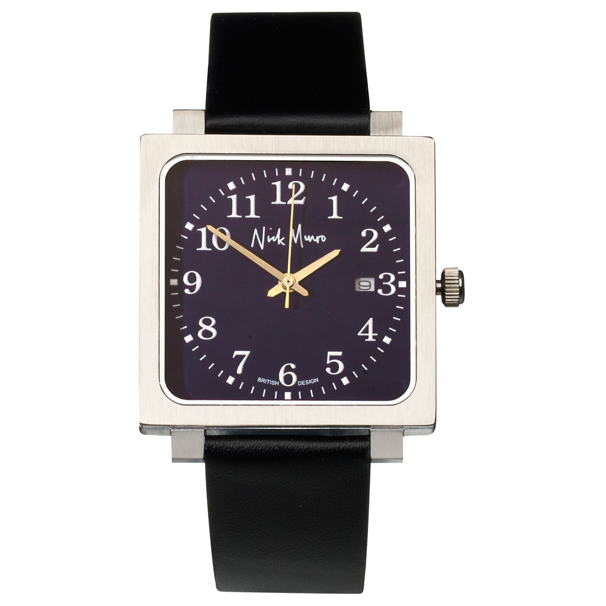 Nick Munro NM00123 Unisex Square Dial Black Strap Watch, Black