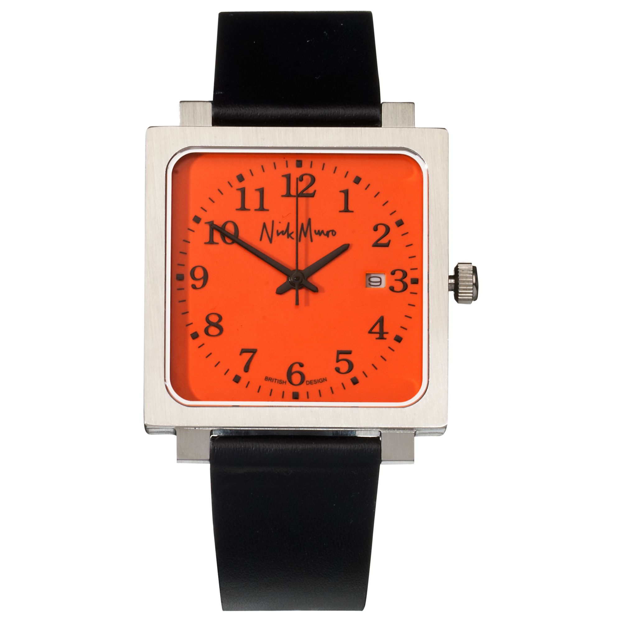 Nick Munro NM00123 Unisex Square Dial Black Strap Watch, Orange