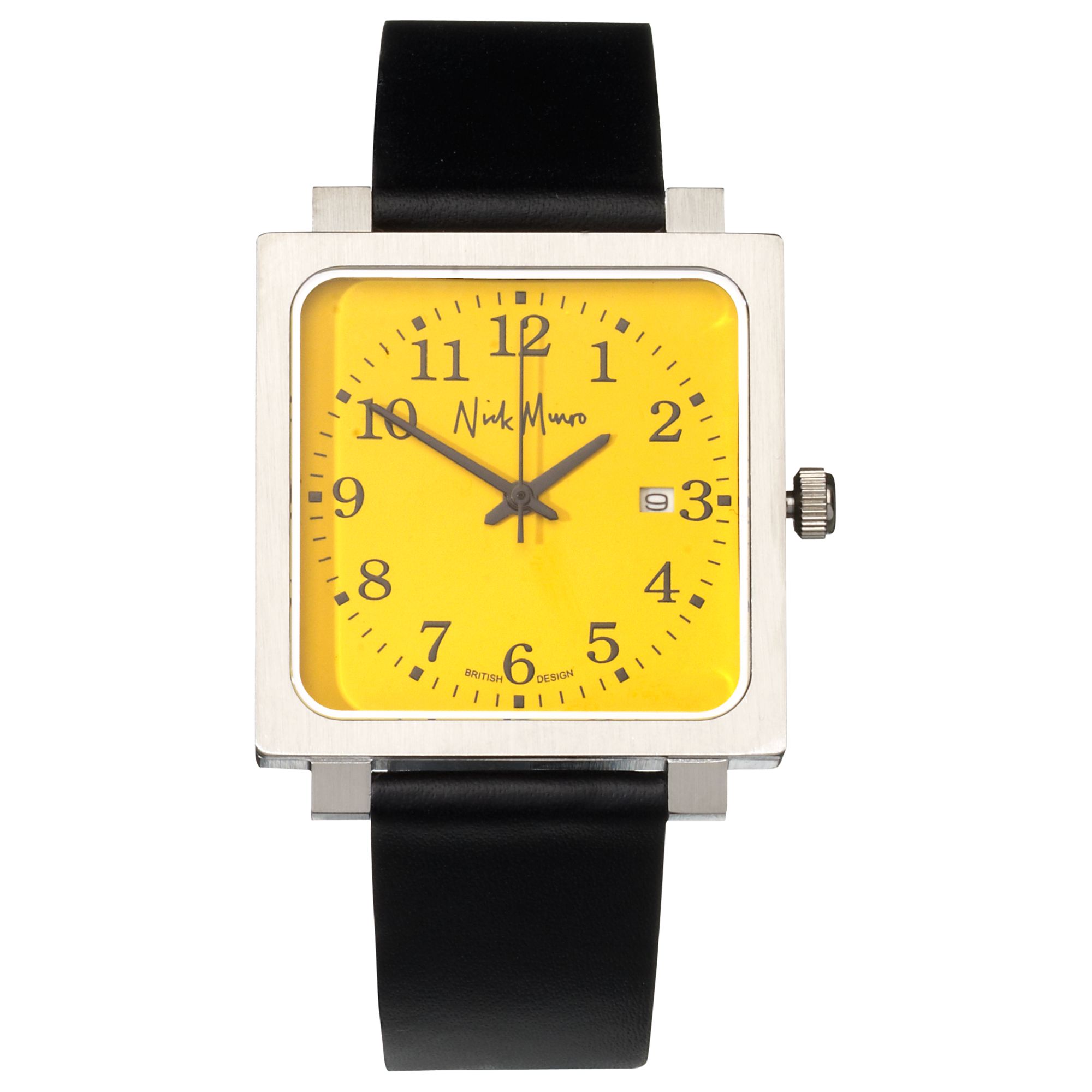 Nick Munro NM00123 Unisex Square Dial Black Strap Watch, Yellow