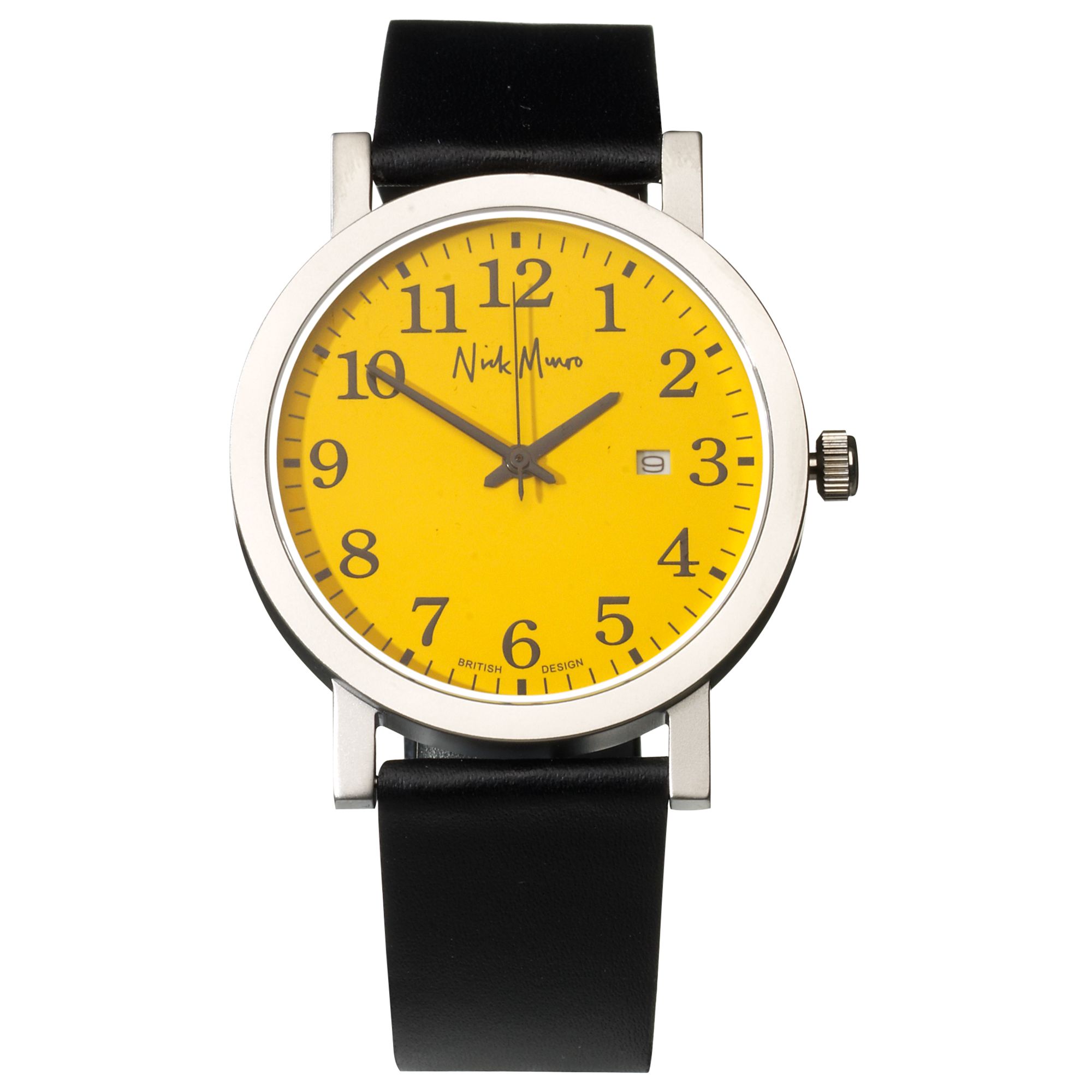 Nick Munro NM00130 Unisex Black Round Dial Black Strap Watch, Yellow