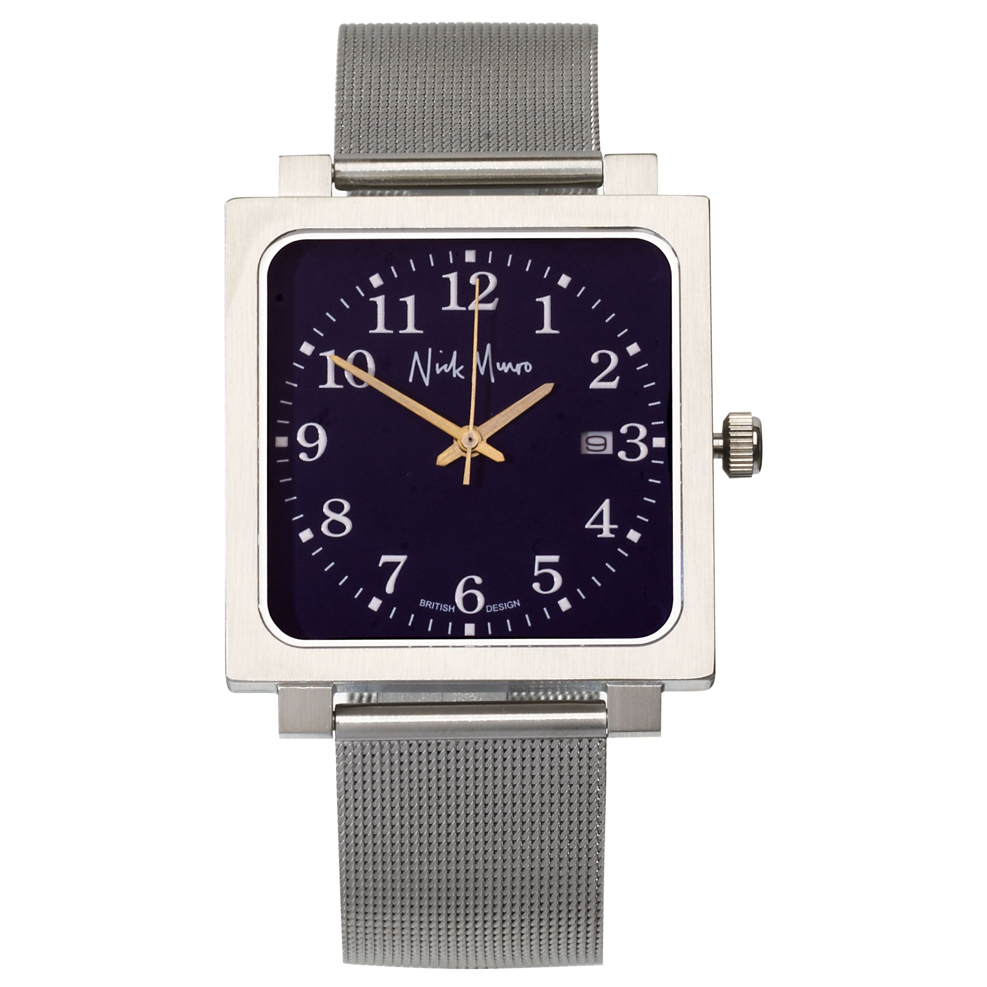 Nick Munro NM00142 Unisex Blue Square Face Steel Braided Strap Watch