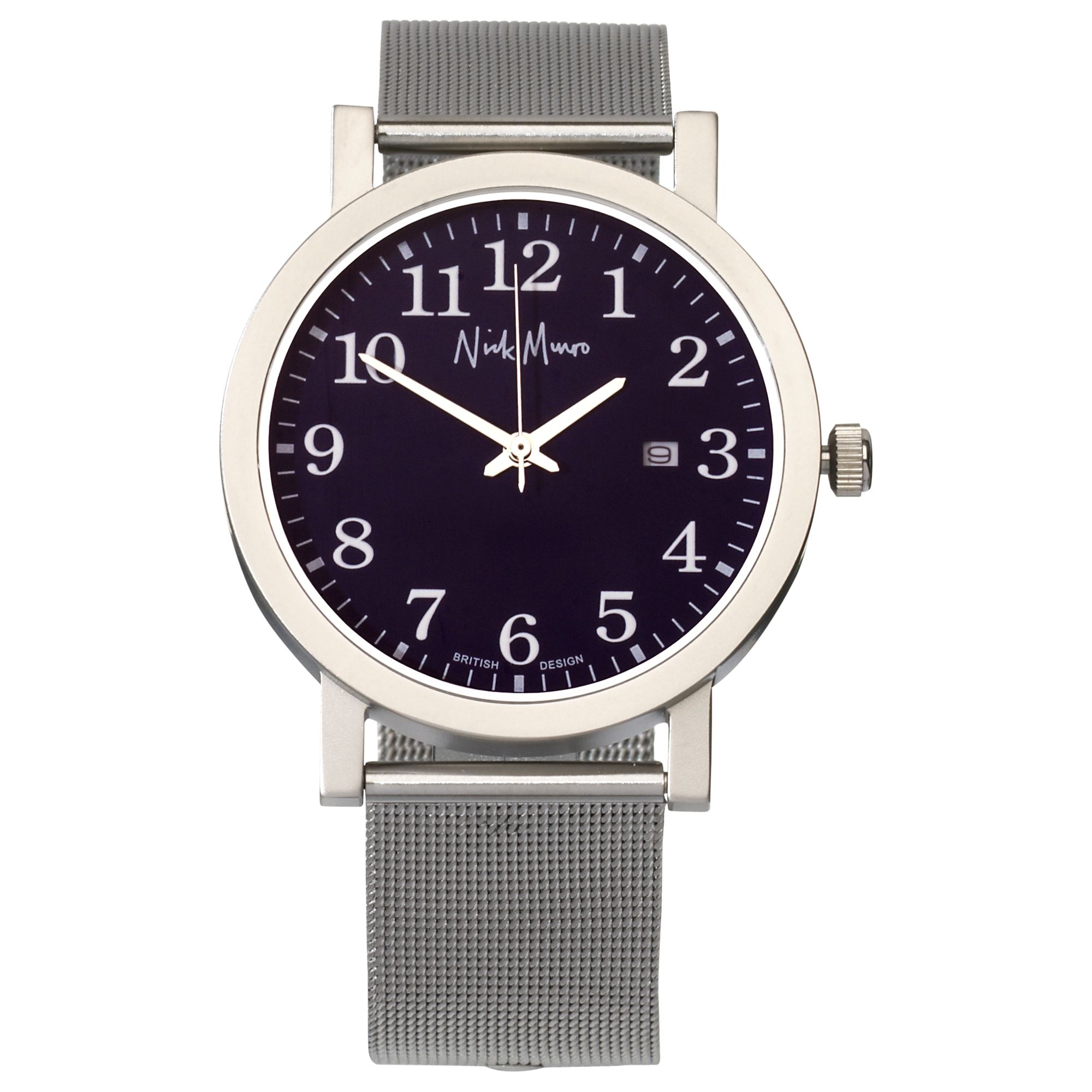 Nick Munro NM00152 Unisex Blue Round Dial Silver Bracelet Watch, Navy