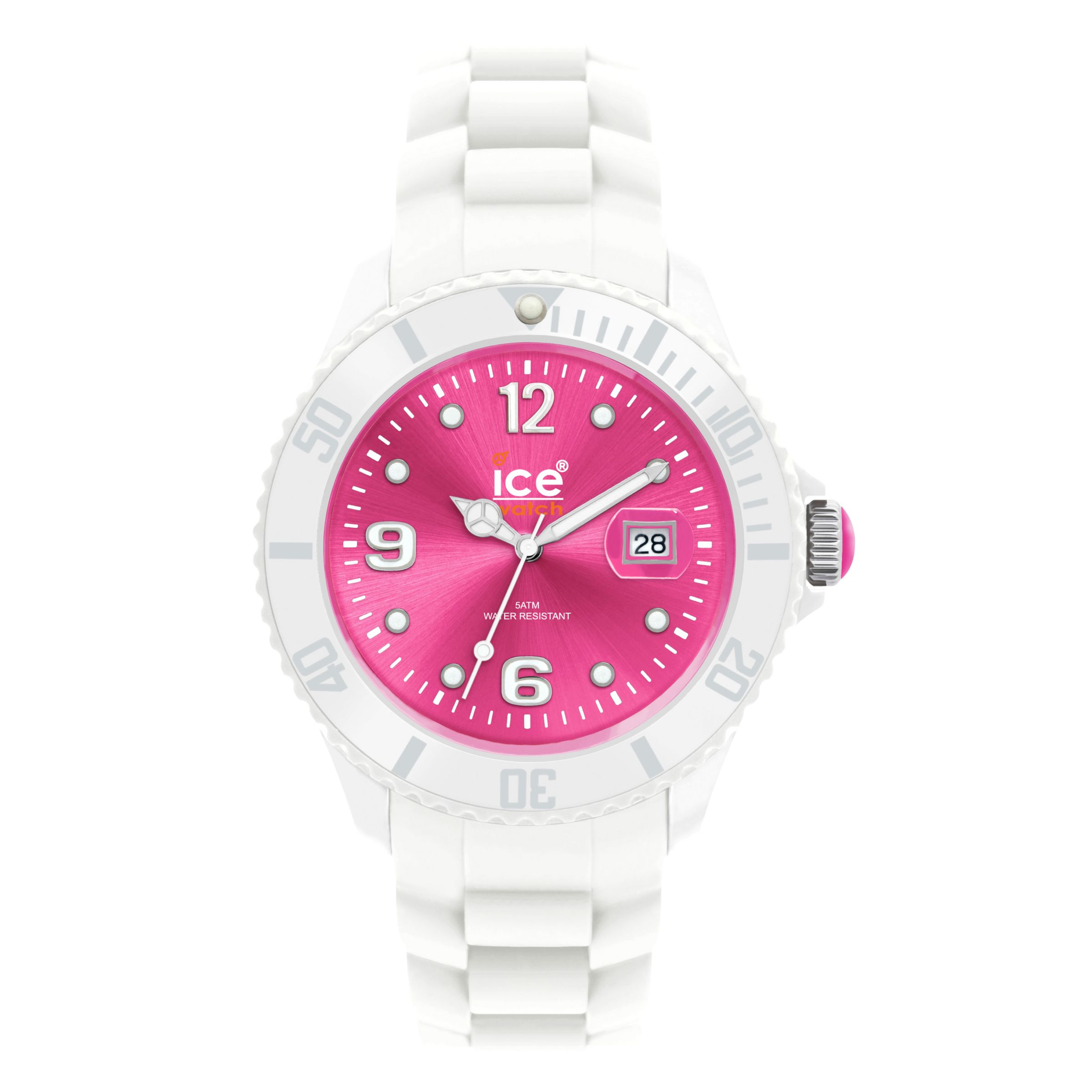 Ice-Watch SI-WP-S-S Unisex Round Pink Dial White Silicone Bracelet Watch