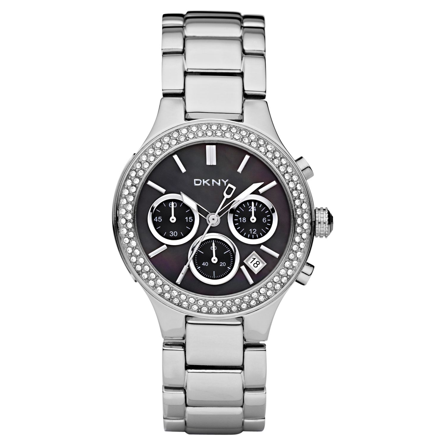 DKNY NY8270 Black Round Diamanté Set Bezel Chronograph Bracelet Watch