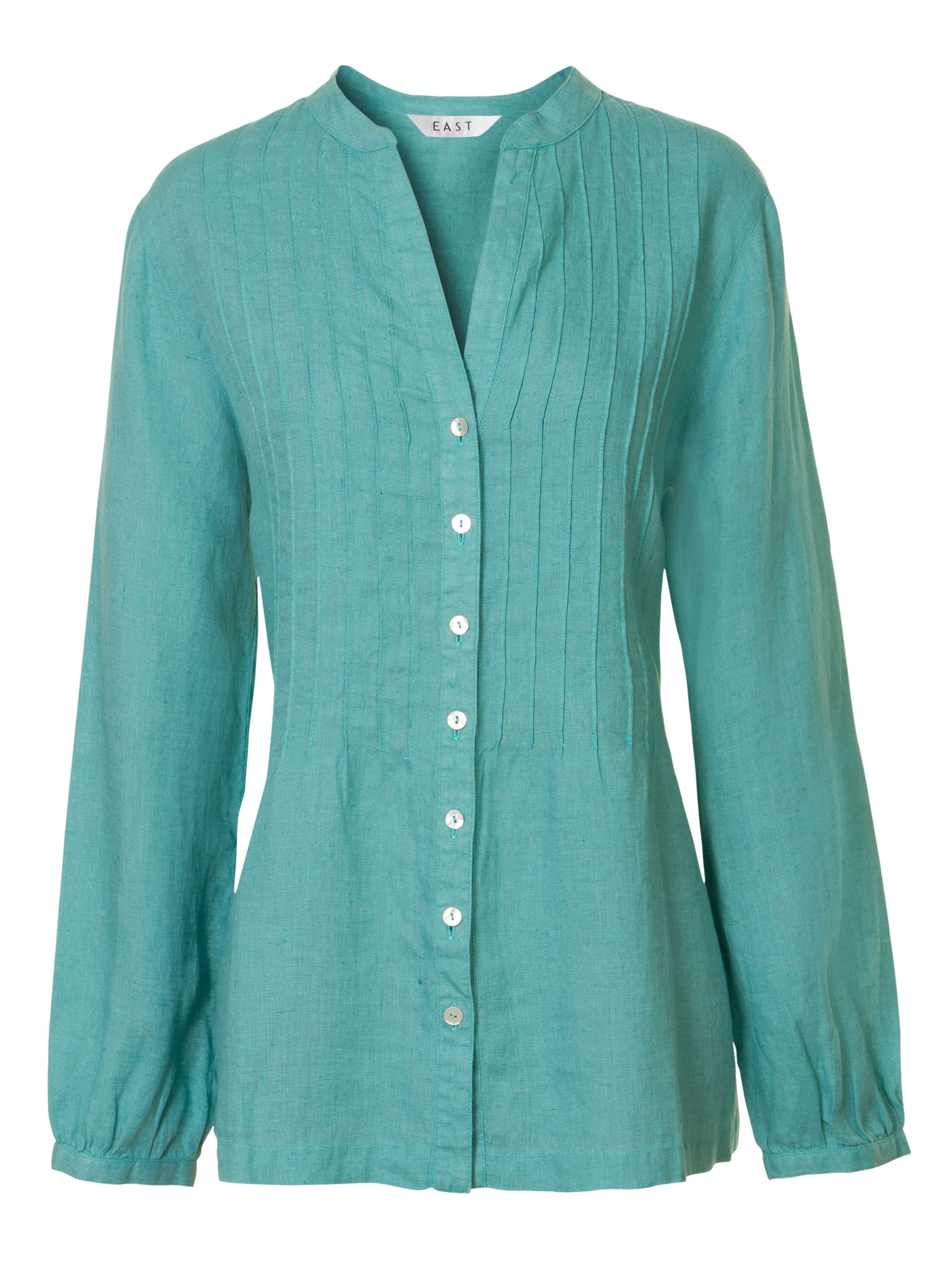 East Roma Linen New Pintuck Blouse, Celadon