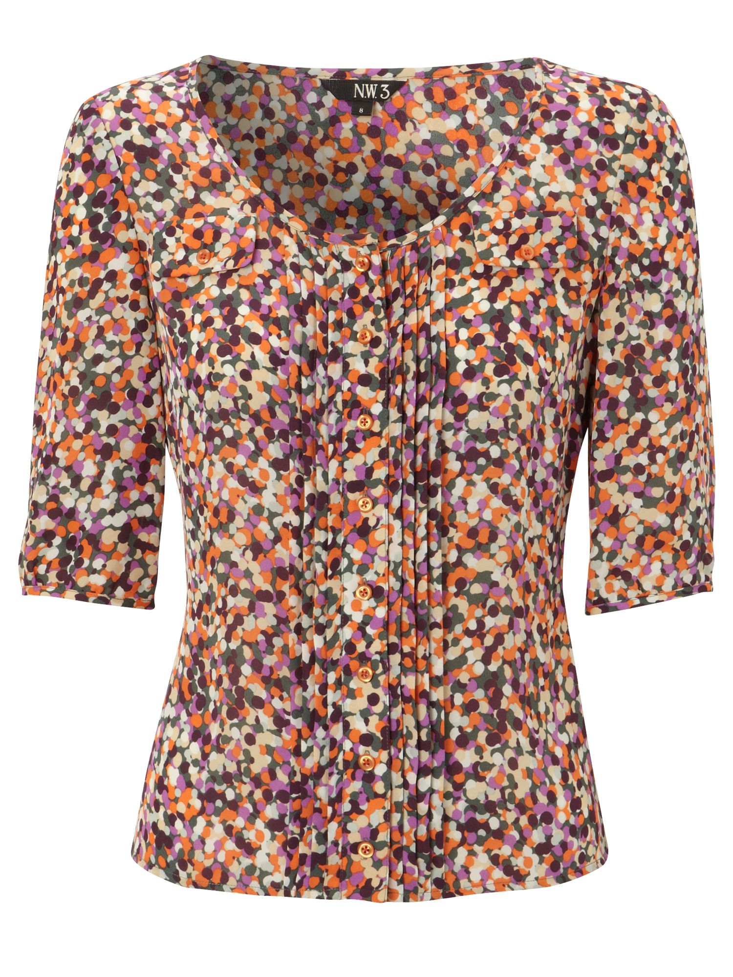 Spot Print Silk Blouse, Saffron Multi