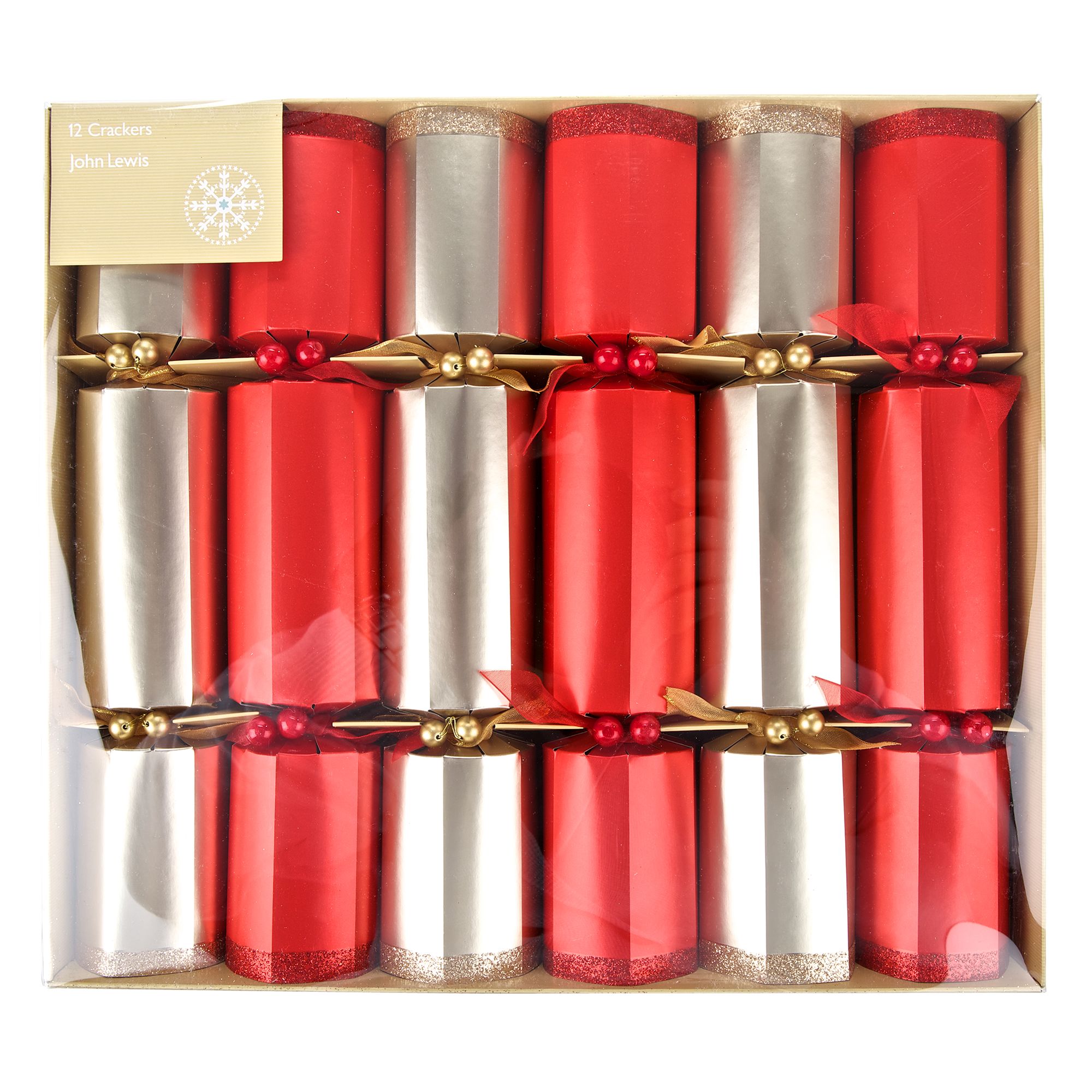 John Lewis Red & Gold Christmas Crackers, Pack Of 12