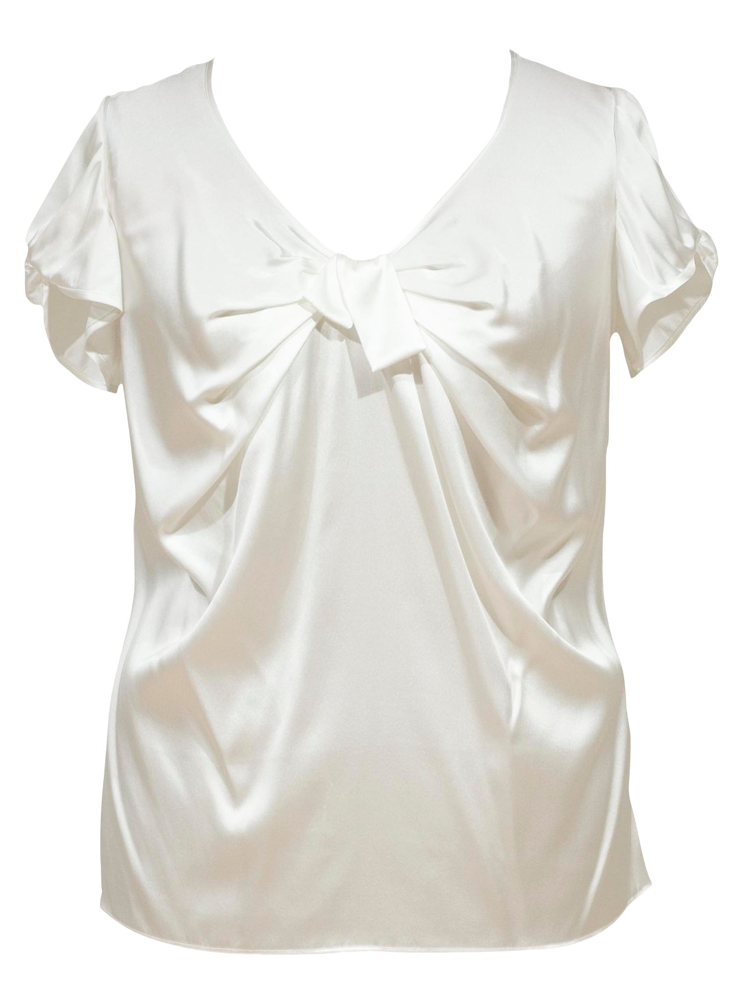 Chesca Pleat V-Neck Satin Blouse, Ivory