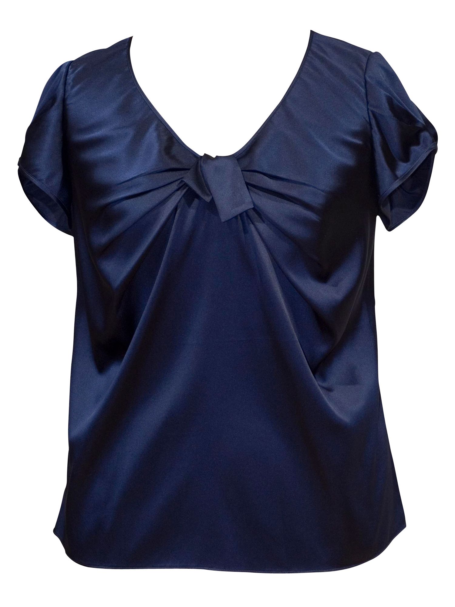 Pleat V-Neck Satin Blouse, Navy