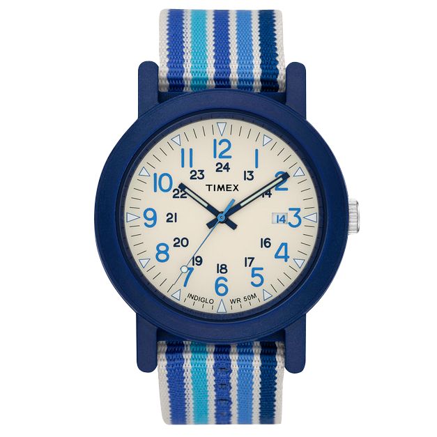 Timex Originals T2N492 Unisex Camper Round White Dial Multi Blue Fabric Strap Watch