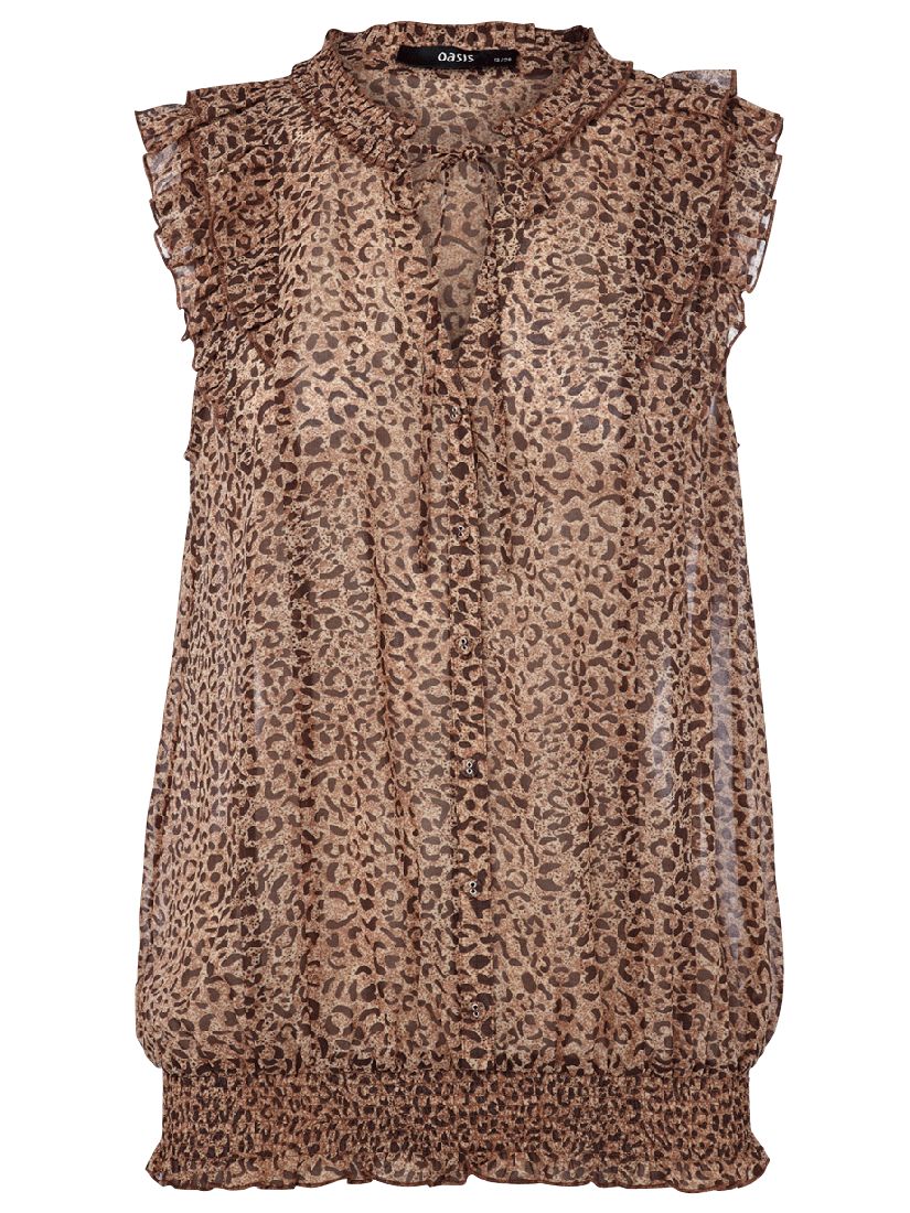 Oasis Leopard Sheared Hem Blouse, Multi Brown